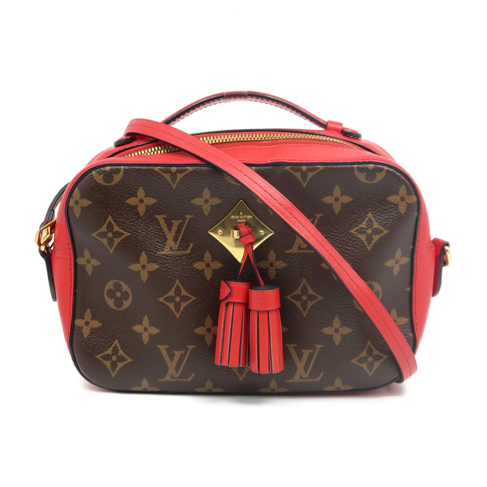 LOUIS VUITTON Monogram Saintonge金扣手挽肩背兩用袋紅色