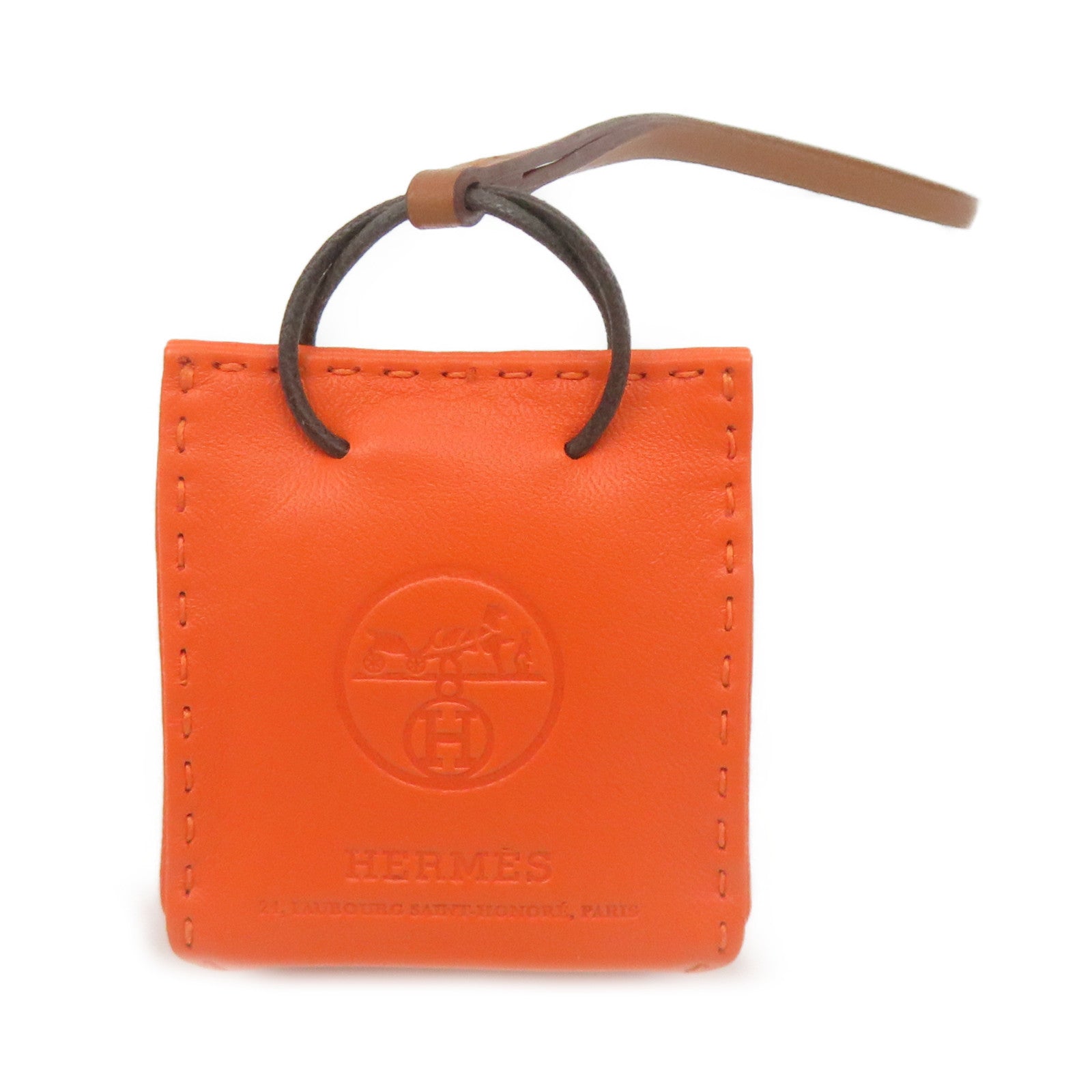 HERMES Sheepskin Leather Orange Bag Charm Charm Orange Orange