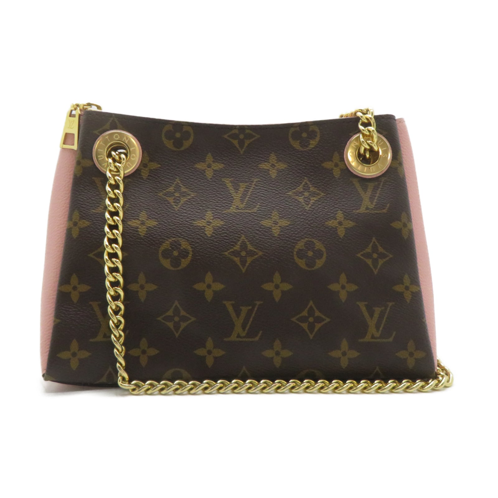 LOUIS VUITTON Monogram Surene BB金扣鏈帶肩背袋啡色/粉紅色