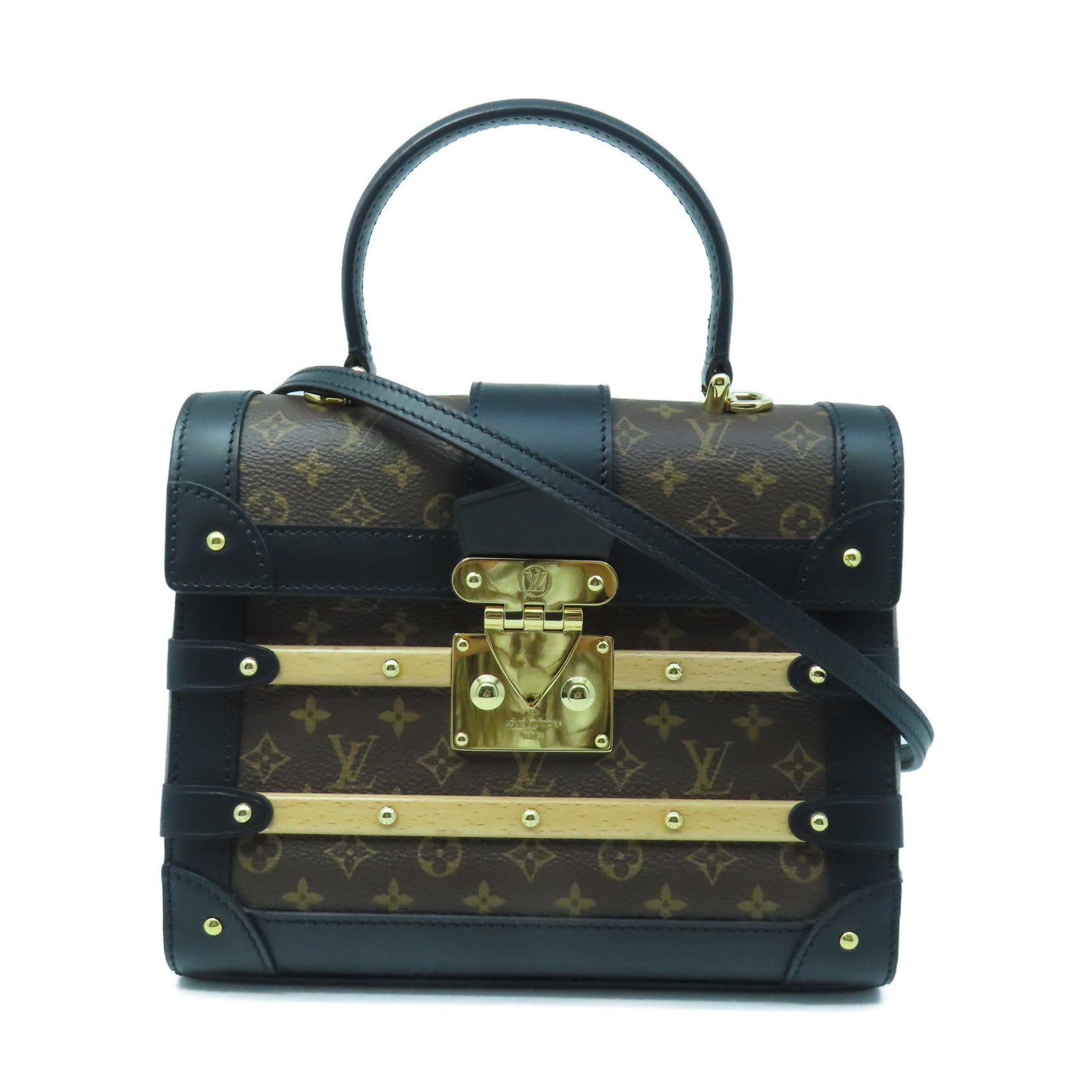 LOUIS VUITTON Monogram Trianon PM Gold Buckle Handle Shoulder Bag  Brown/Black