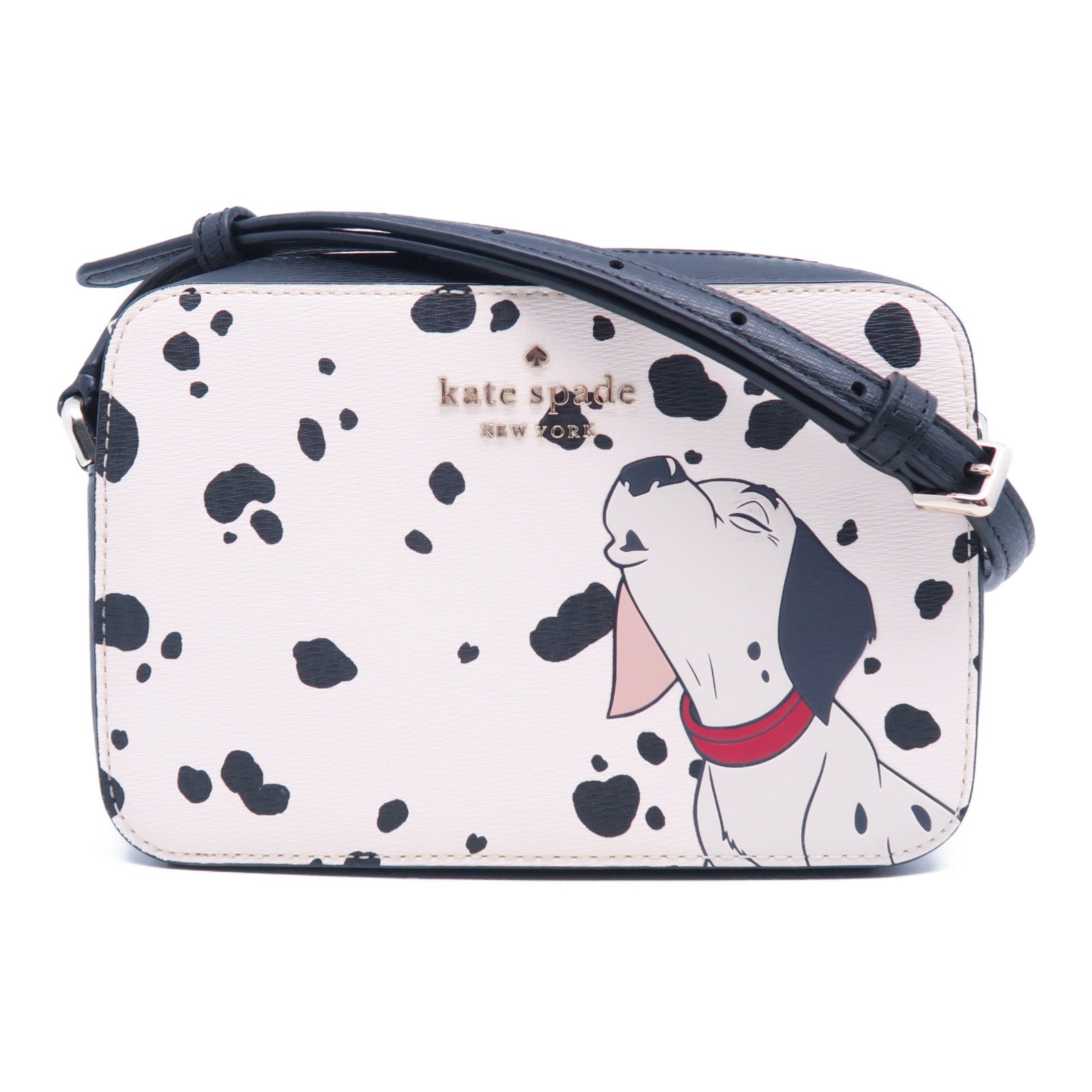 Kate Spade Saffiano皮革Mini Dalmatians Camera Bag银扣肩背袋黑色