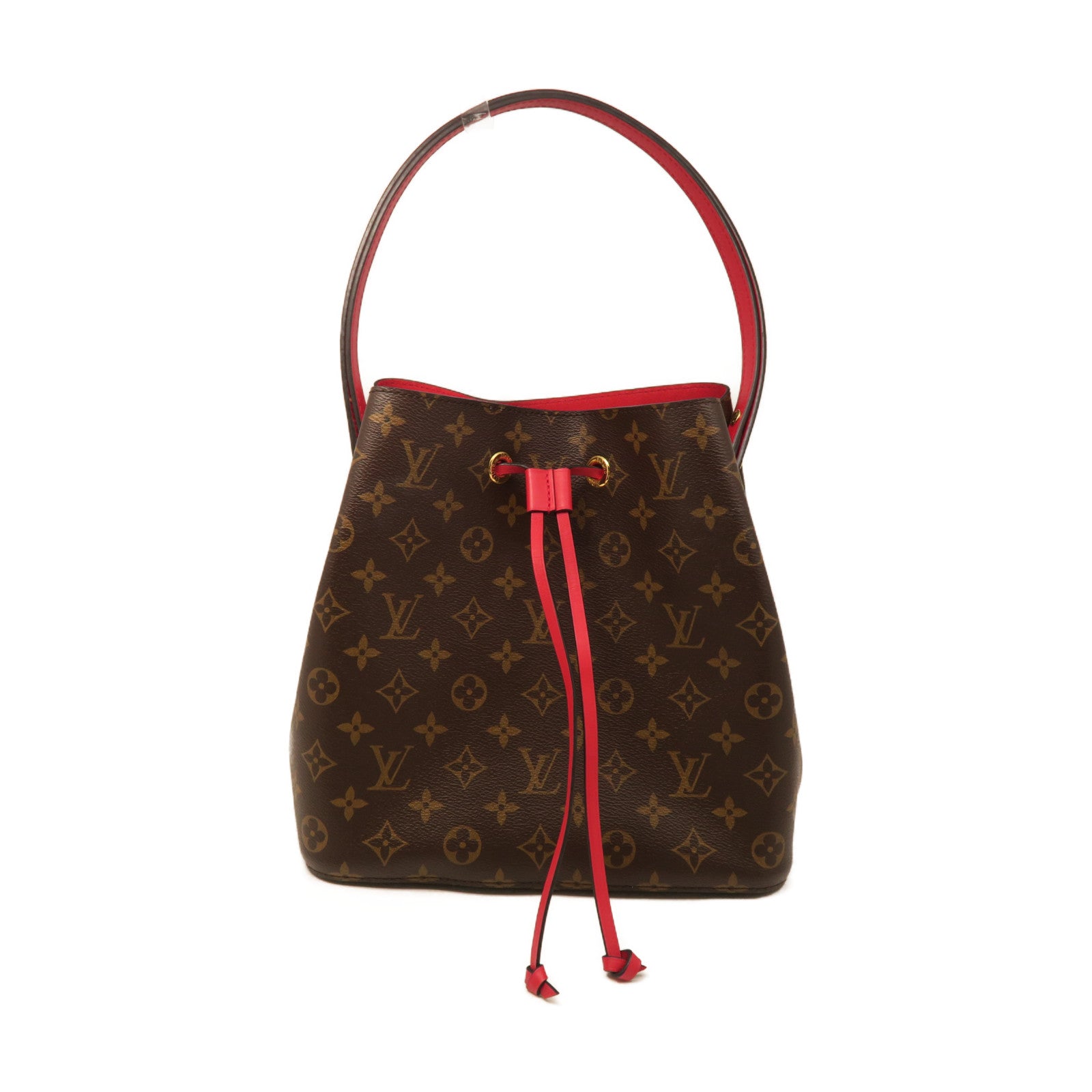 Louis Vuitton Brown Monogram Red Neonoe Bucket Bag Shoulder Tote