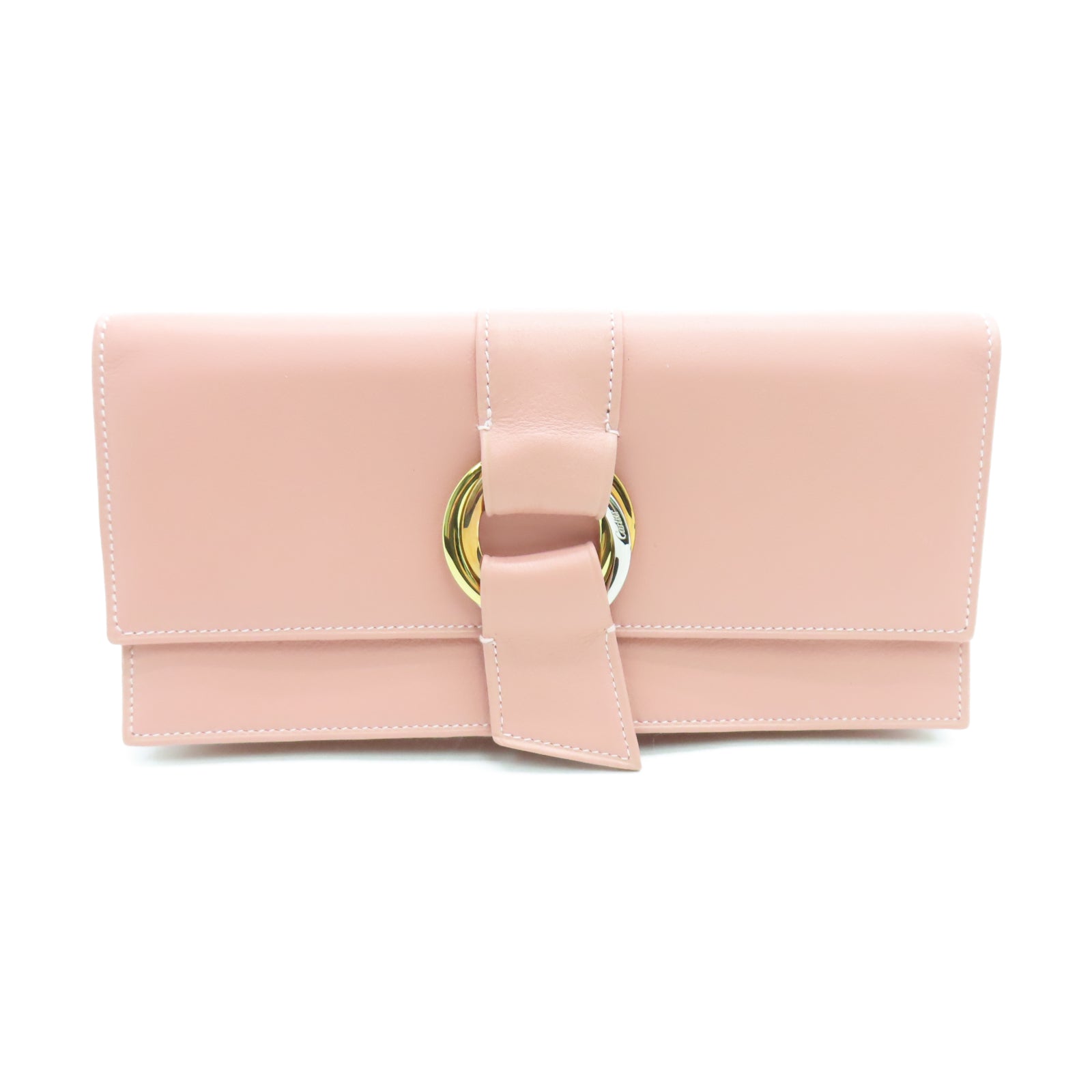 CARTIER Cowhide Leather Long Wallet Gold Buckle Long Wallet Pink