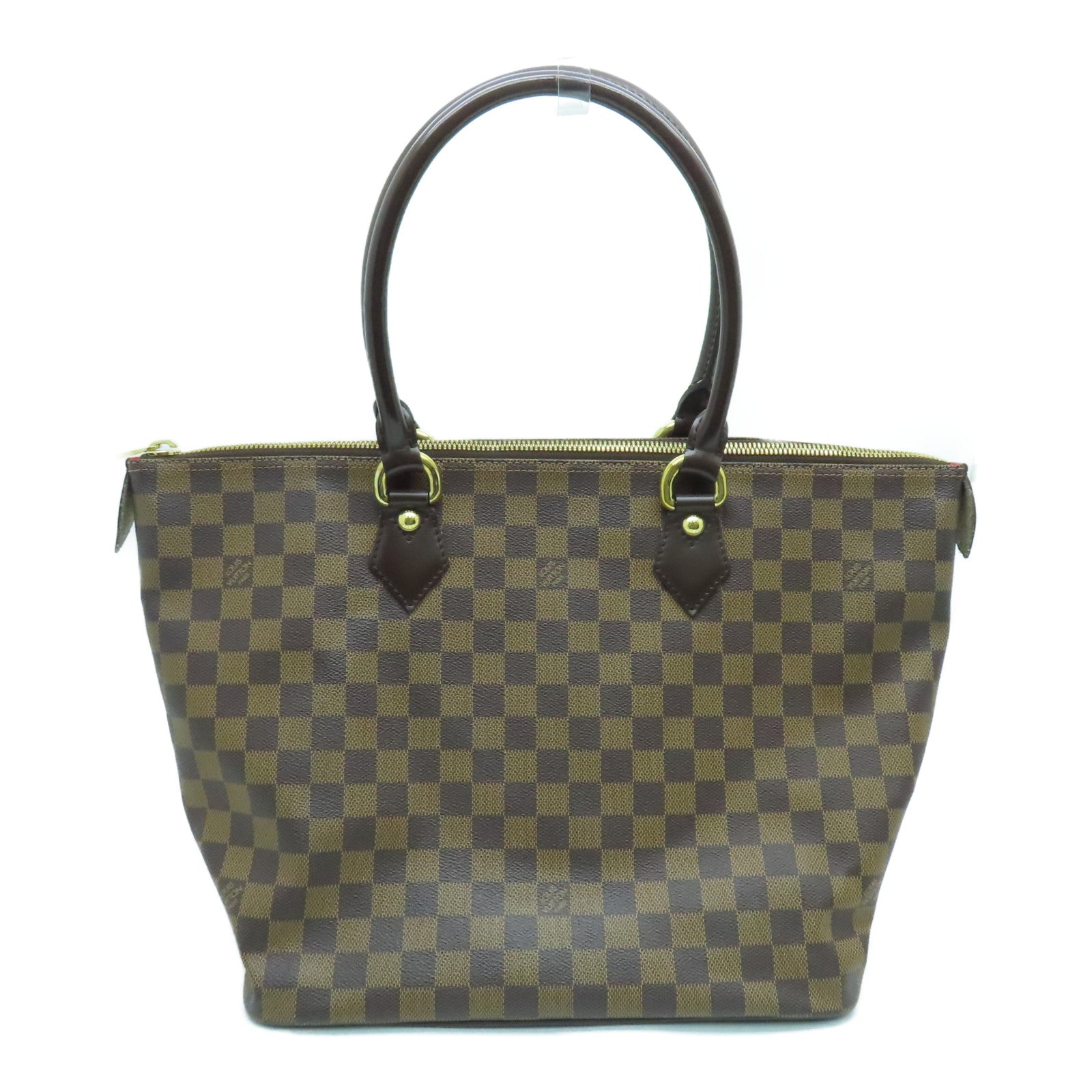 LOUIS VUITTON Damier Saleya MM gold buckle handle bag brown