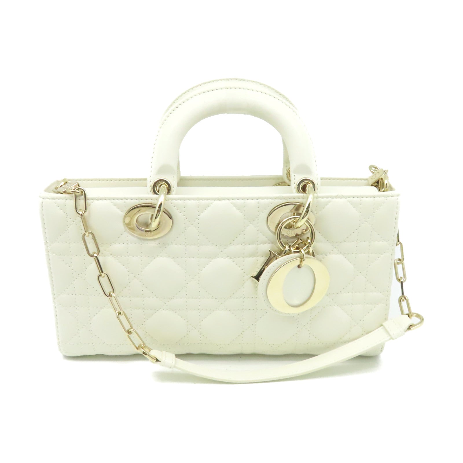 Dior 羊皮皮革Lady D-Joy 2Way Shoulder Bag金扣手挽肩背兩用袋米白色