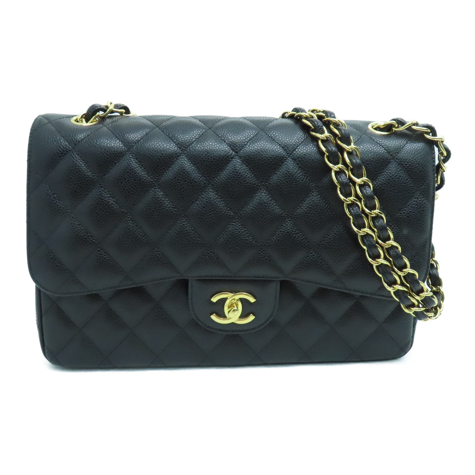 CHANEL rhombic cowhide leather Jumbo Shoulder Bag gold buckle