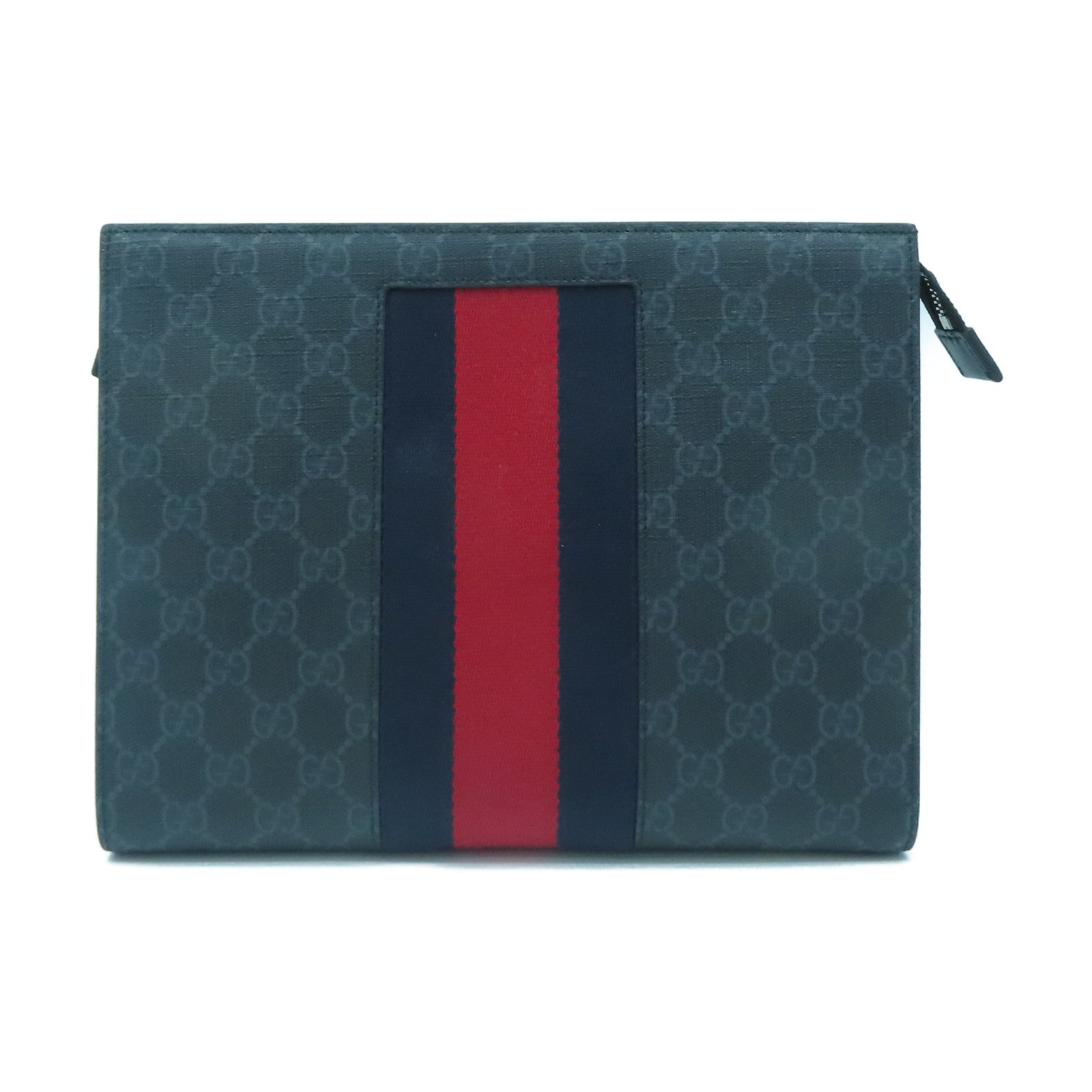 GUCCI Coated Canvas GG Supreme Silver Buckle Clutch Blue