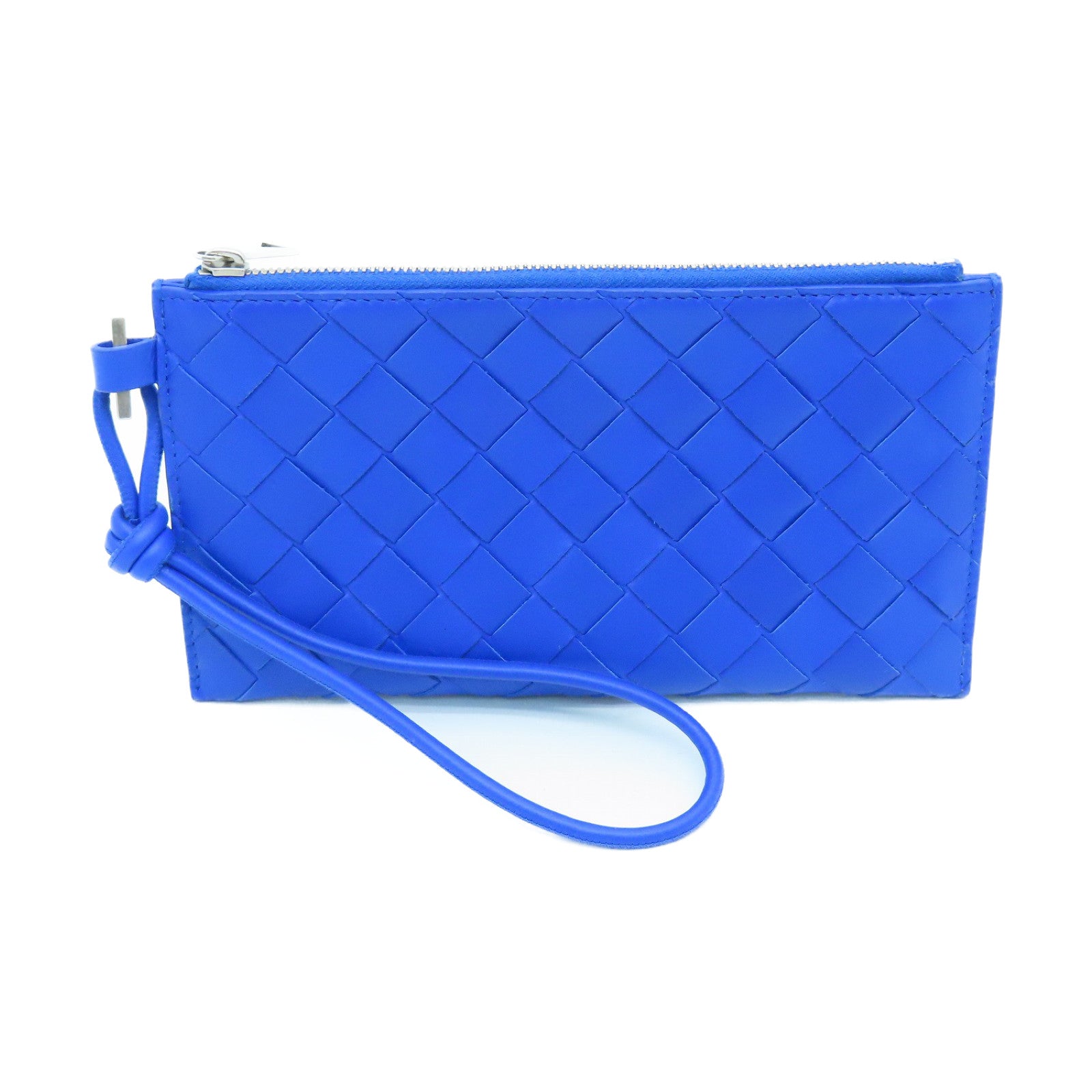 BOTTEGA VENETA Textured Leather Bill Pouch Silver Buckle Clutch Blue