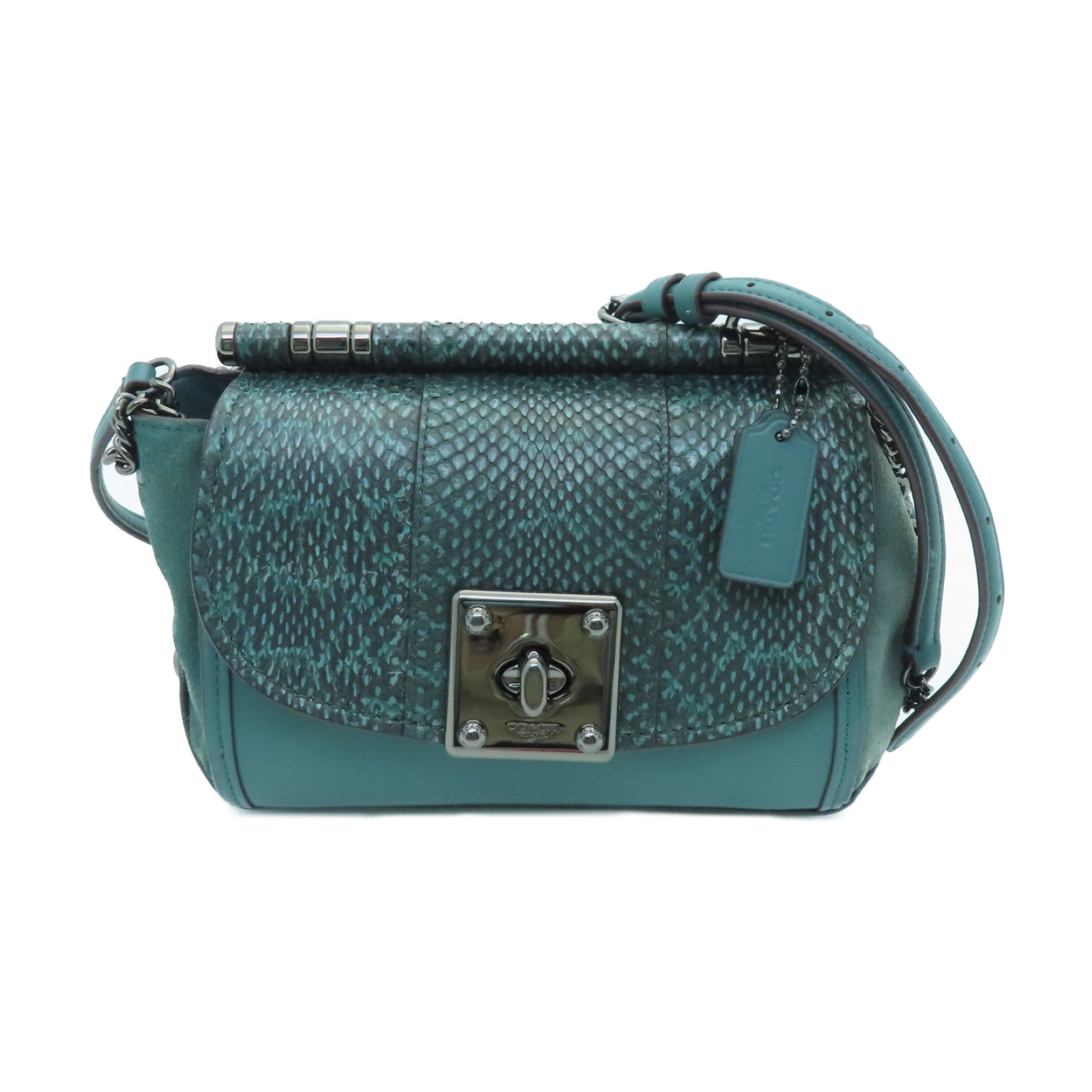 COACH Snakeskin/Cowhide Leather Shoulder Bag Green