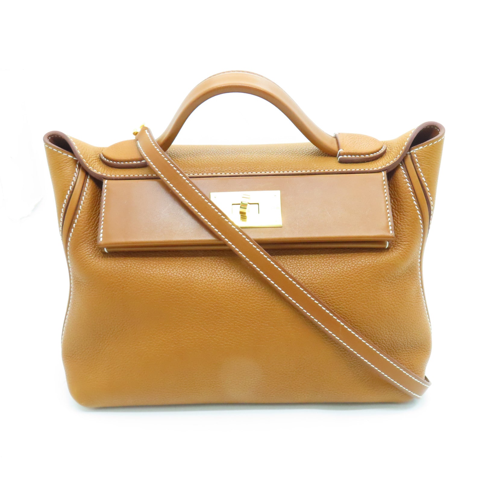 HERMES Barenia leather 24/24 29cm gold buckle handle shoulder bag brown