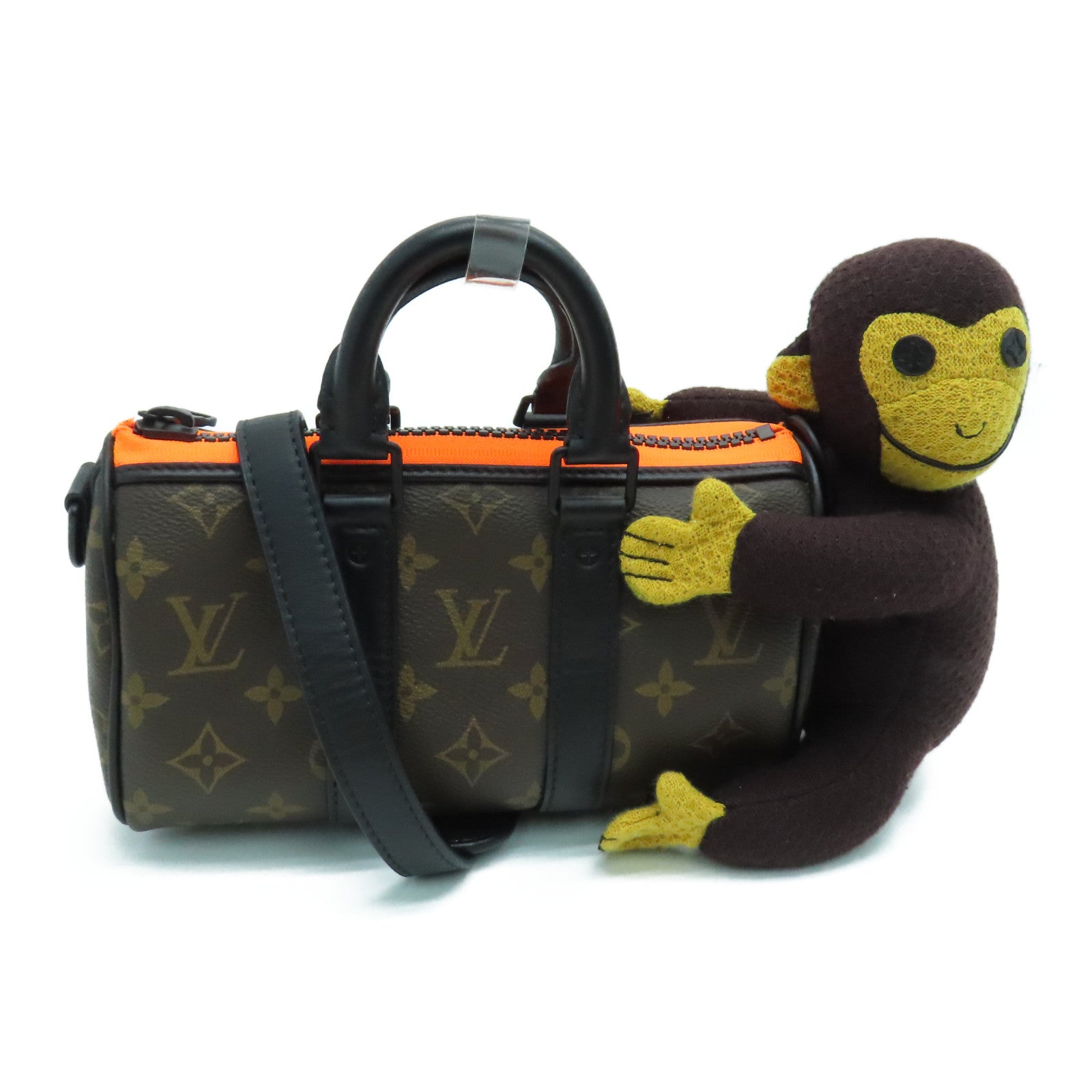 LOUIS VUITTON Monogram Monkey Keepall Nano Handle Shoulder Bag Black Brown