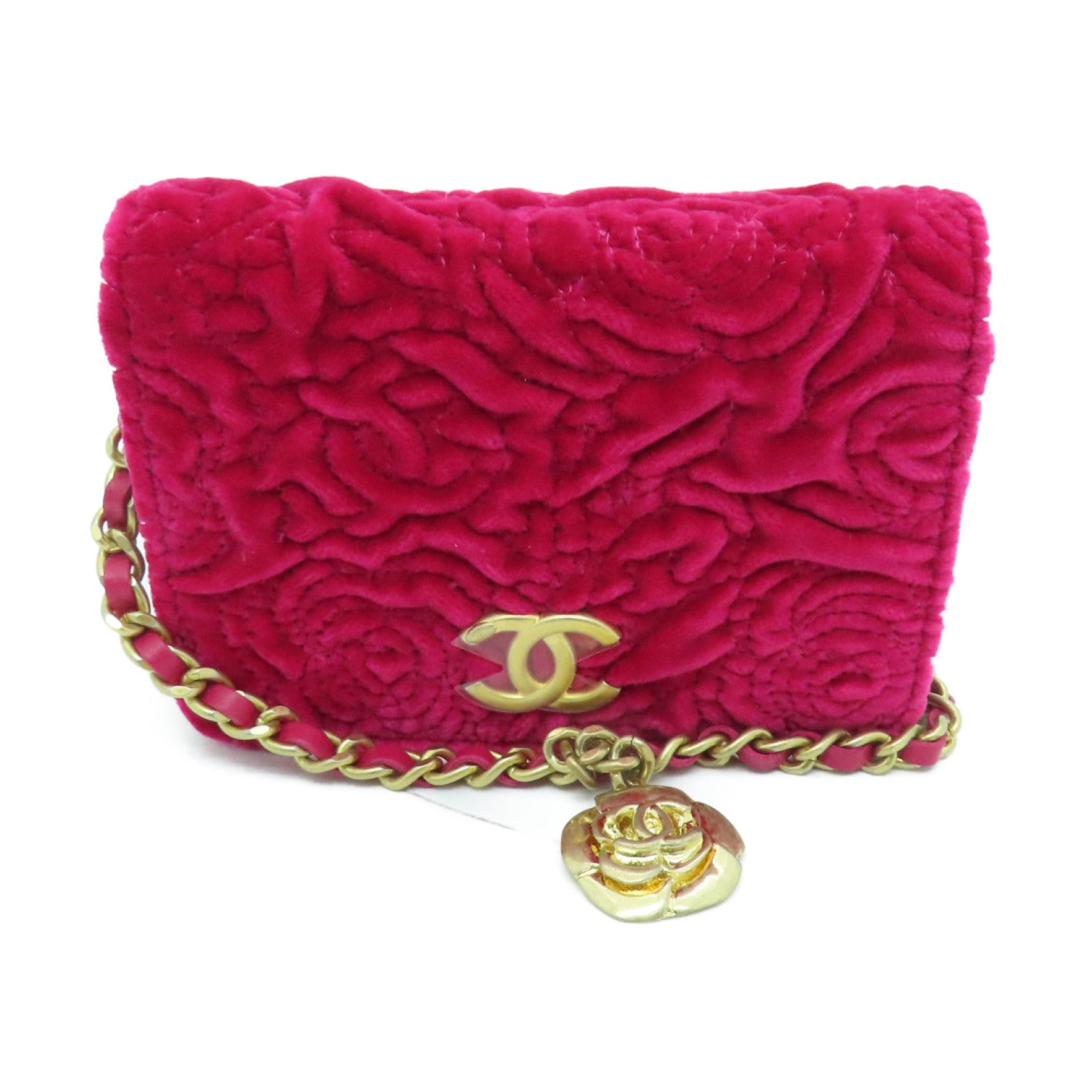 CHANEL velvet Chain Shoulder Bag gold buckle chain shoulder bag pink