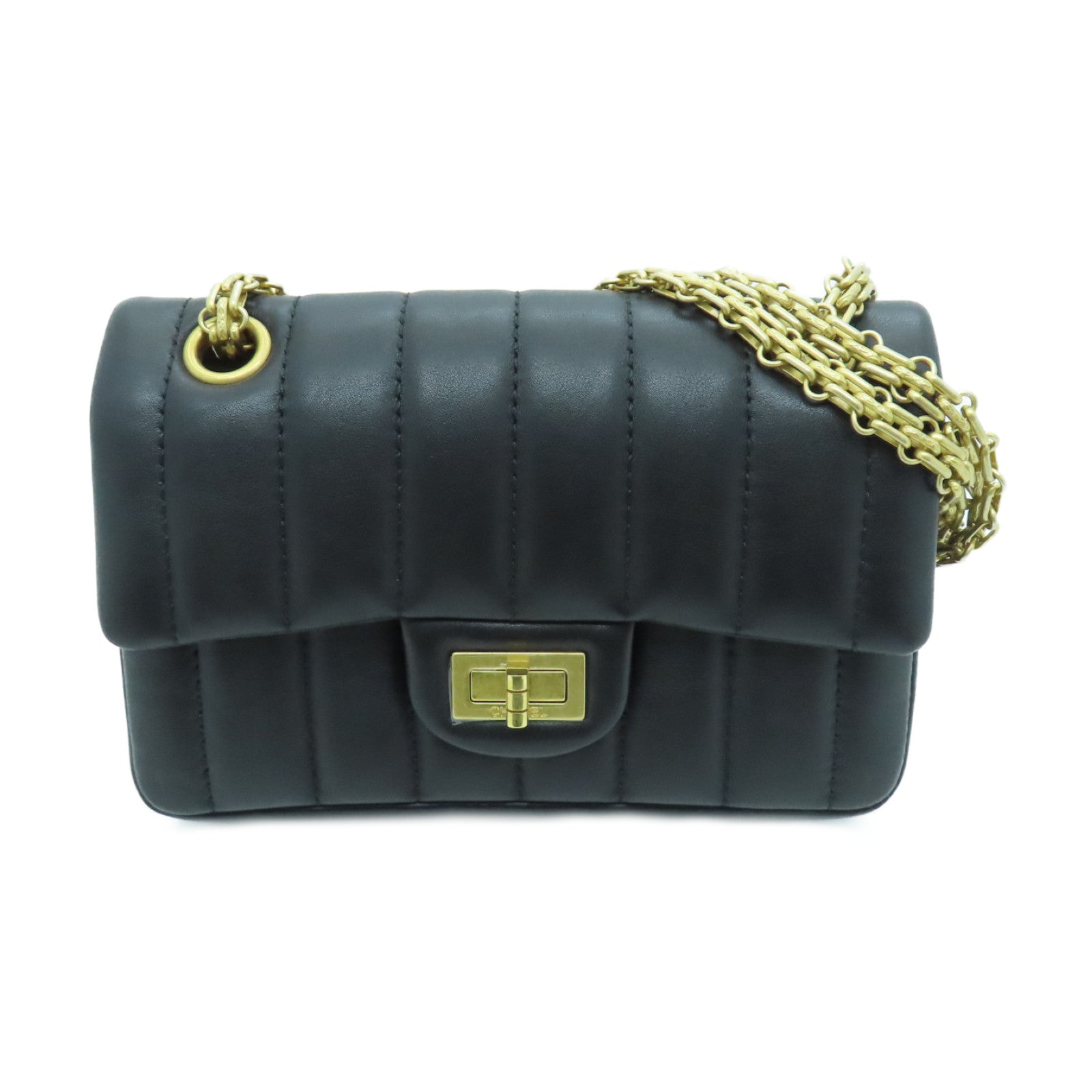 CHANEL Cowhide Leather Mini Chanel 2.55 Gold Buckle Chain Shoulder