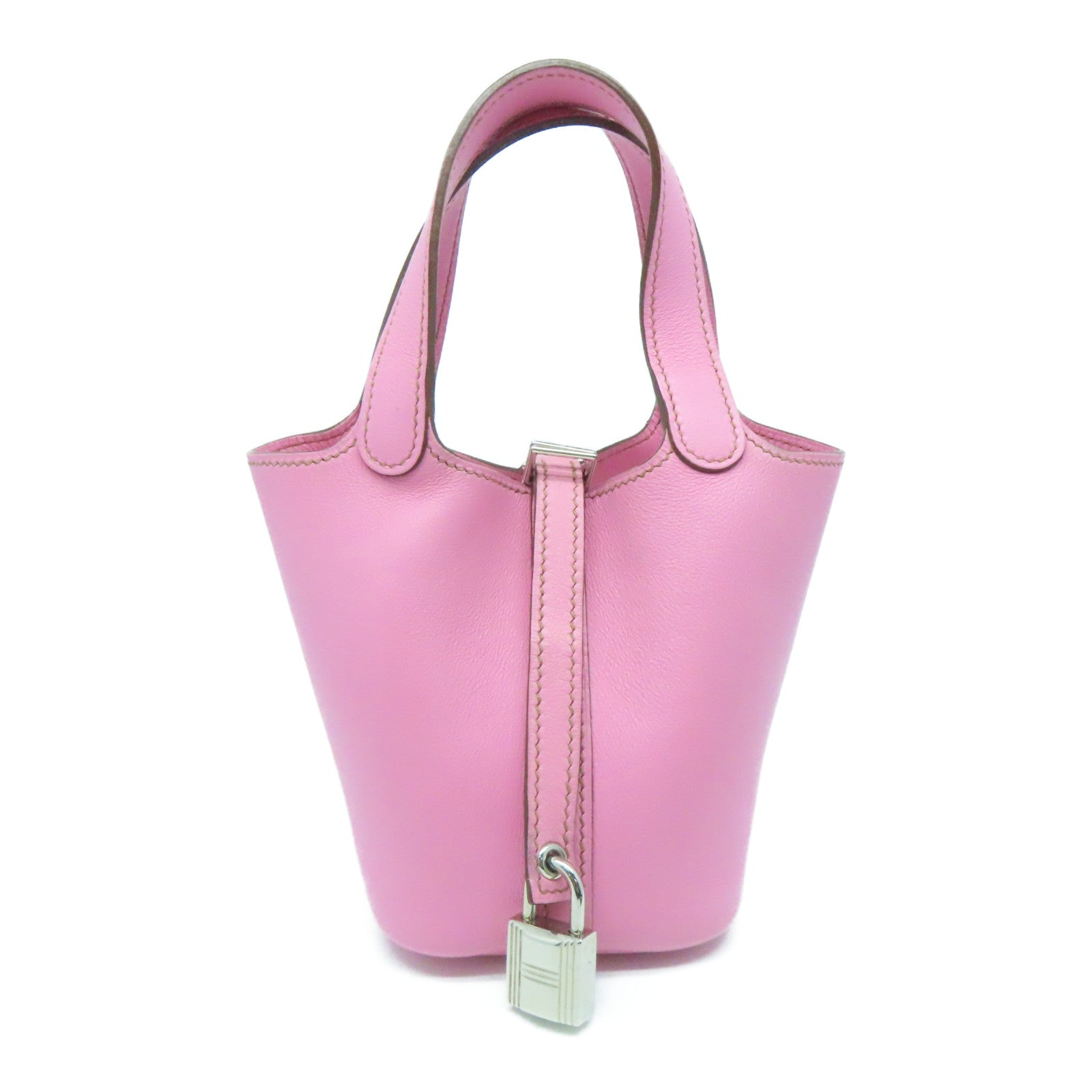 HERMES Swift Leather Picotin Lock Micro Silver Buckle Handle Bag Pink