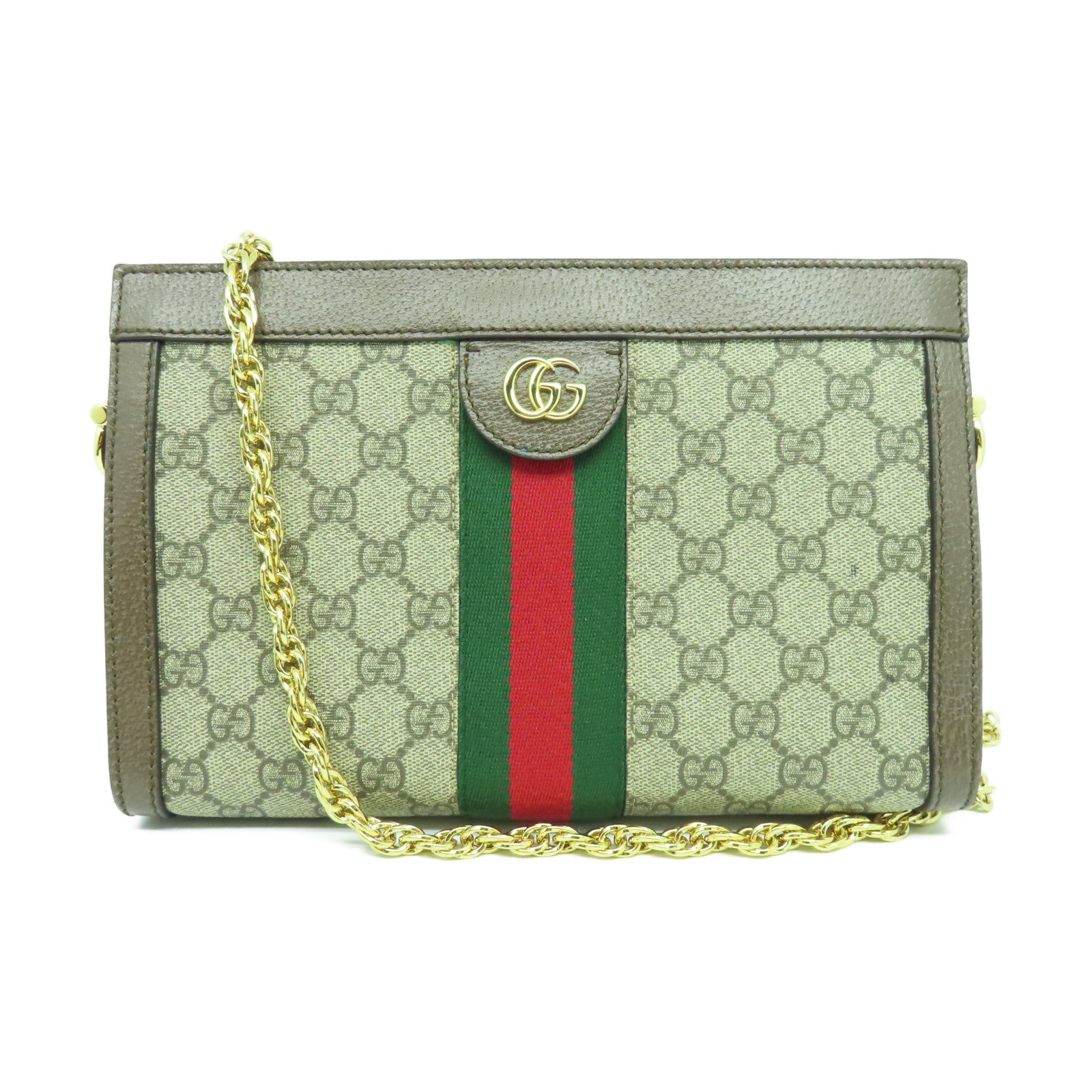 GUCCI 塗層帆布Ophidia金扣鏈帶肩背袋啡色