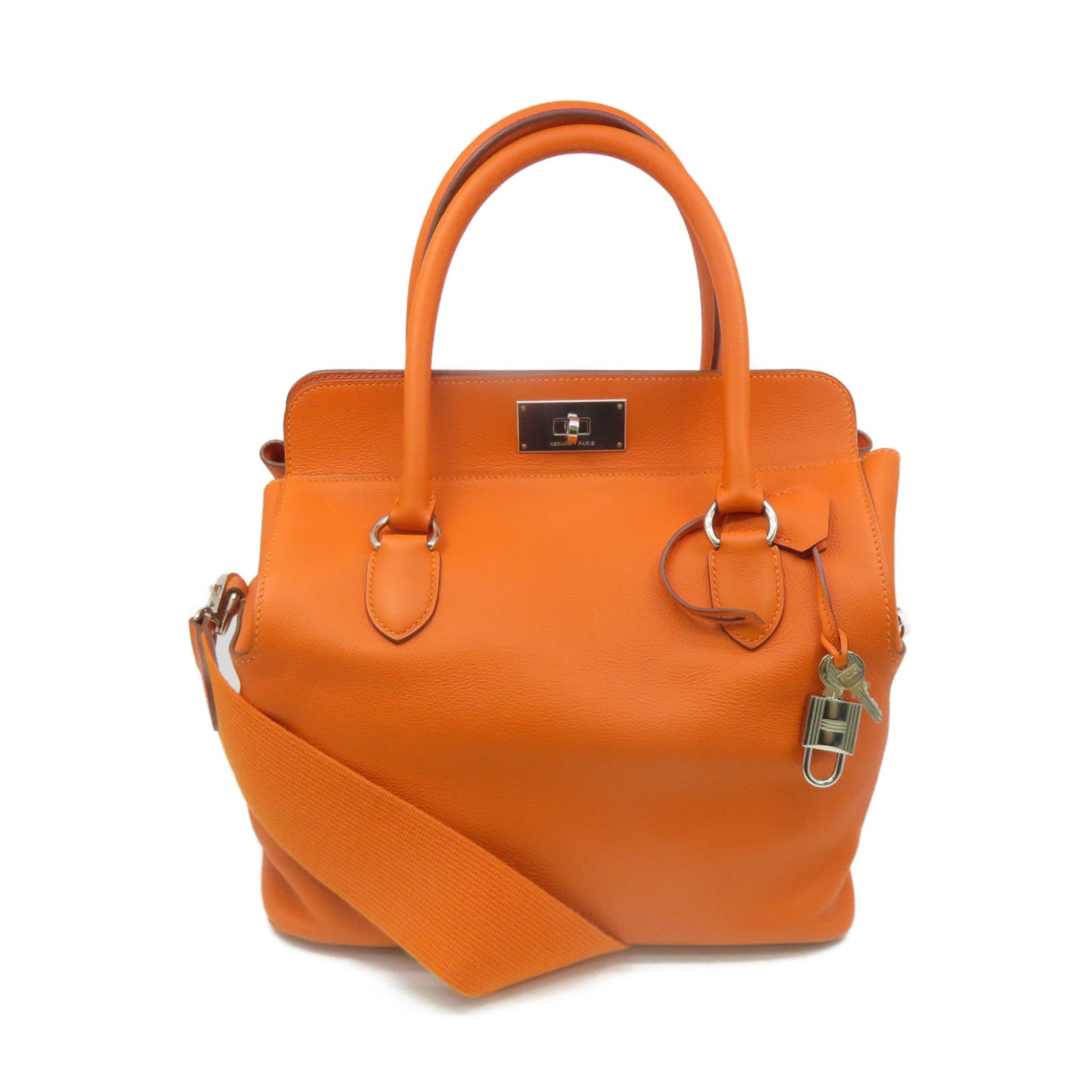 HERMES Evercolour皮革Toolbox 26 2way Shoulder Bag银扣手挽肩背两用袋Orange橙色