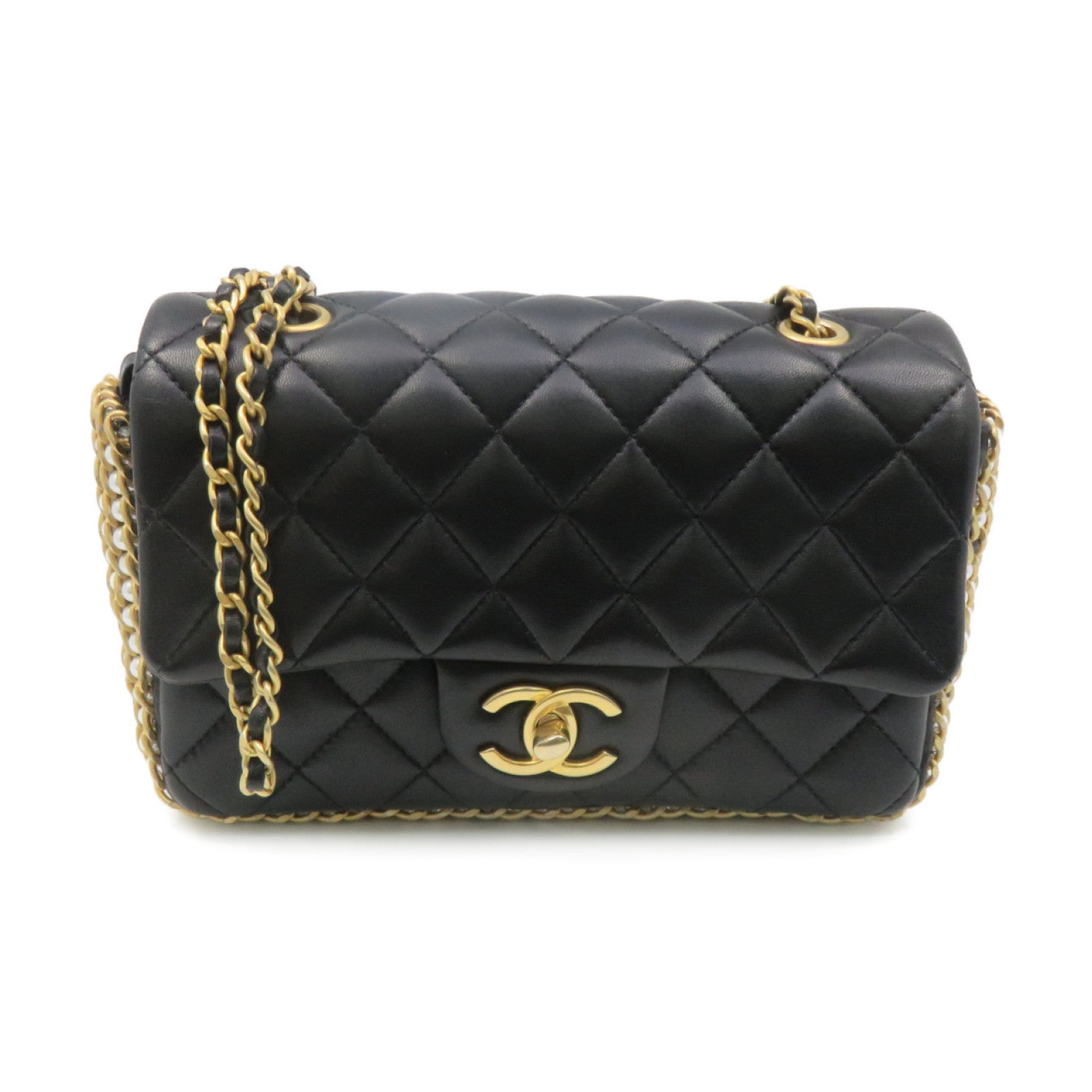 CHANEL 【激減優惠】菱格羊皮皮革Chain Shoulder Bag金扣鏈帶肩背袋黑色