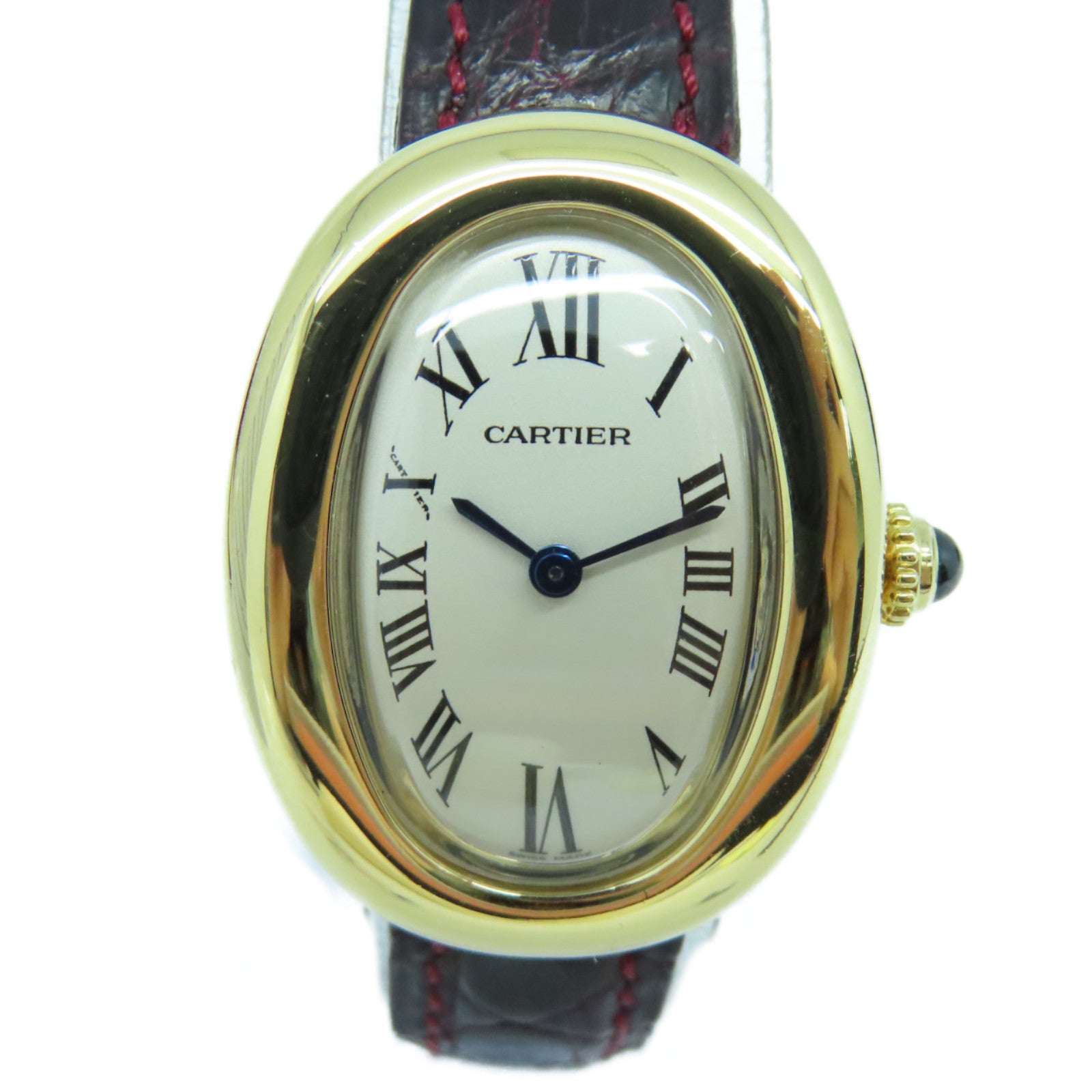 CARTIER Baignoire Watch鱷魚皮革帶/18K黃金手錶石英機芯白色