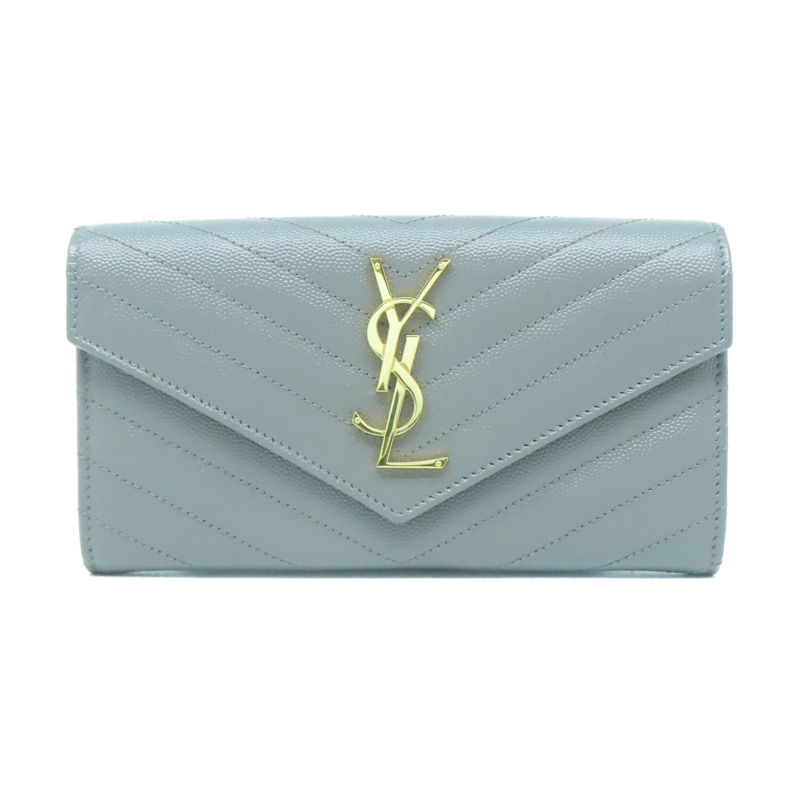 SAINT LAURENT牛皮皮革Long Wallet金扣长钱包灰色– Brand Off Hong