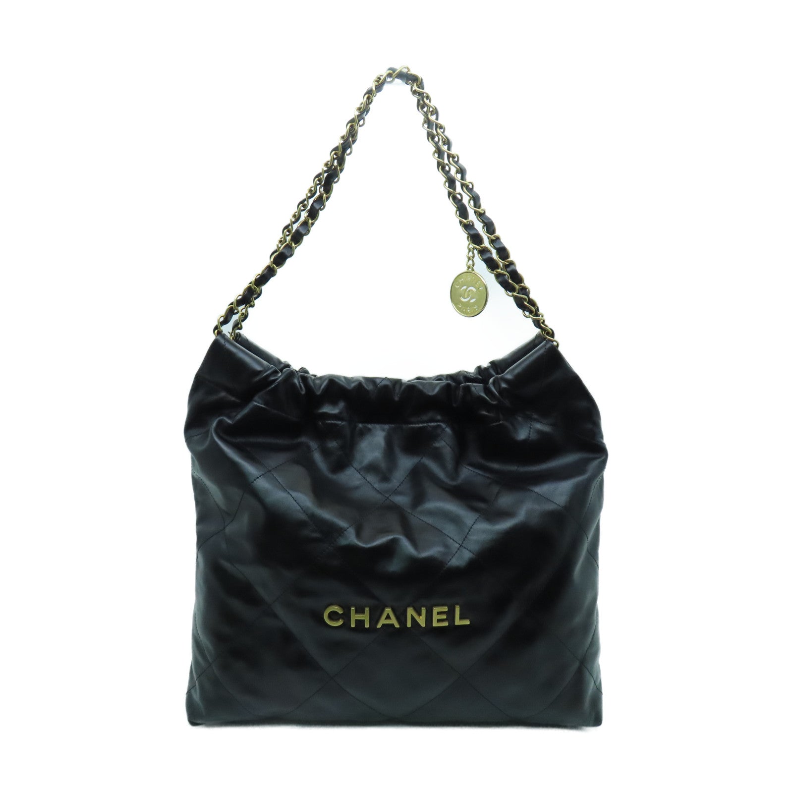 CHANEL 牛皮皮革Chanel 22金扣鏈帶肩背袋黑色