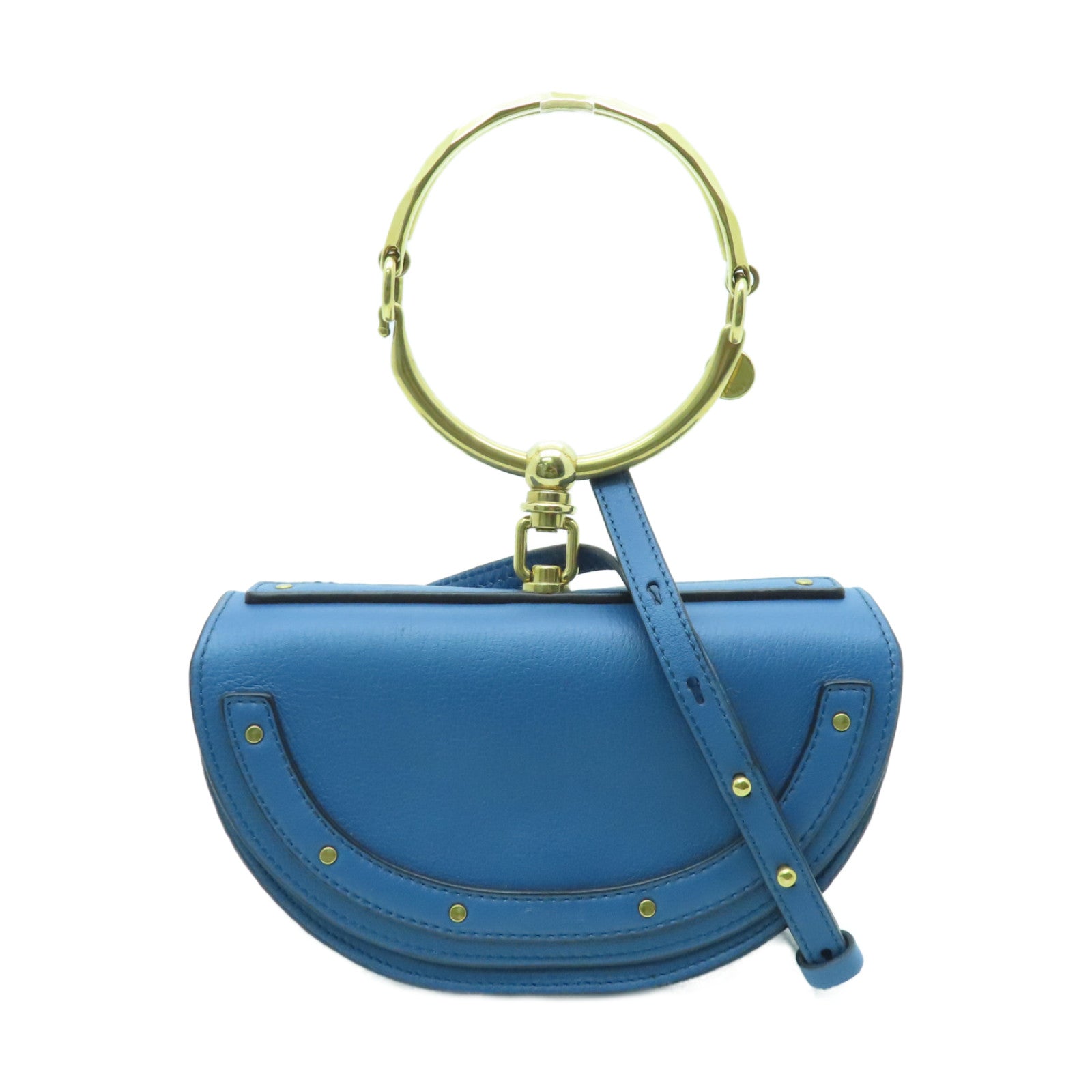 Chloe cowhide leather Nile Minaudiere Bracelet gold buckle handle shoulder  bag blue