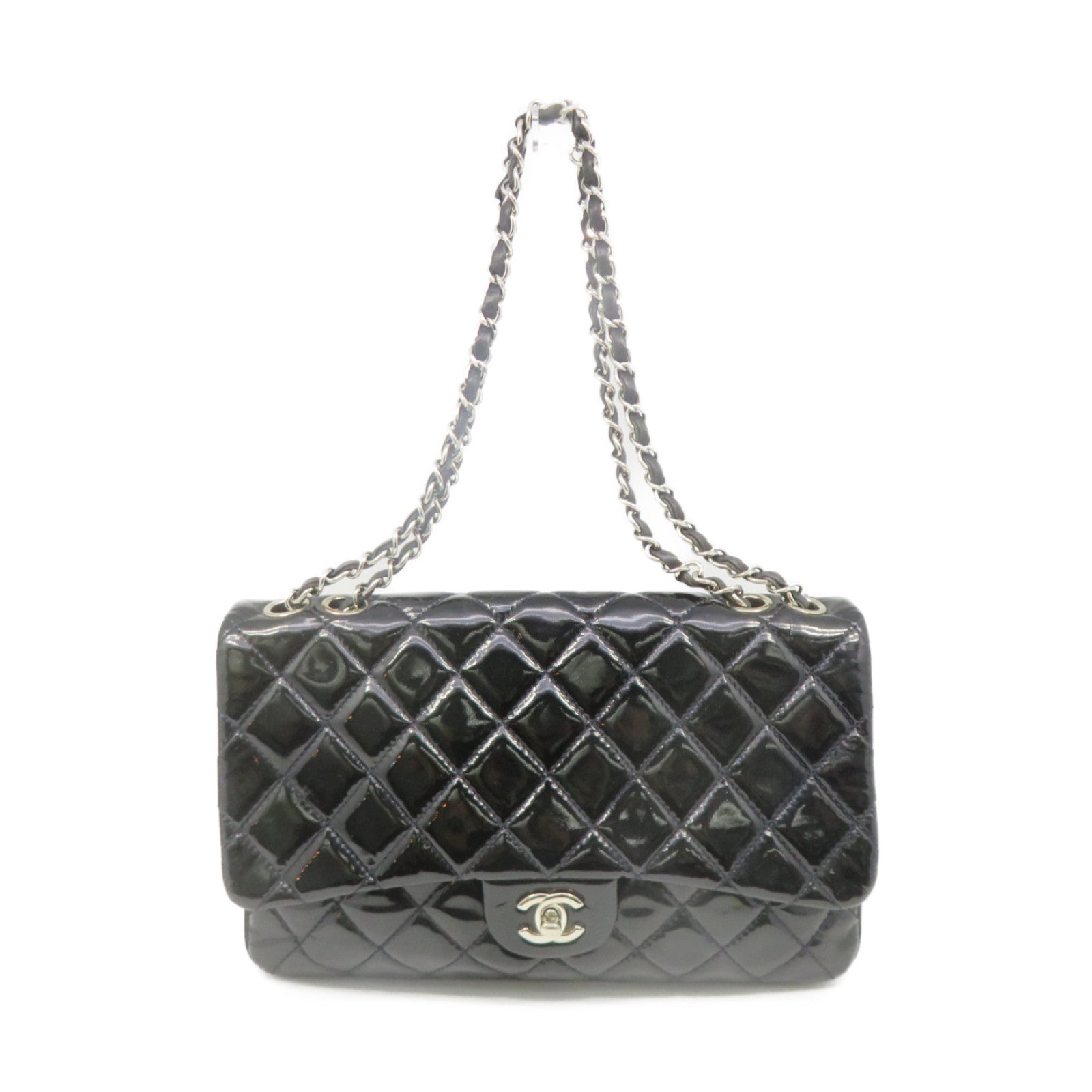 CHANEL diamond patent leather Chain Shoulder Bag silver buckle