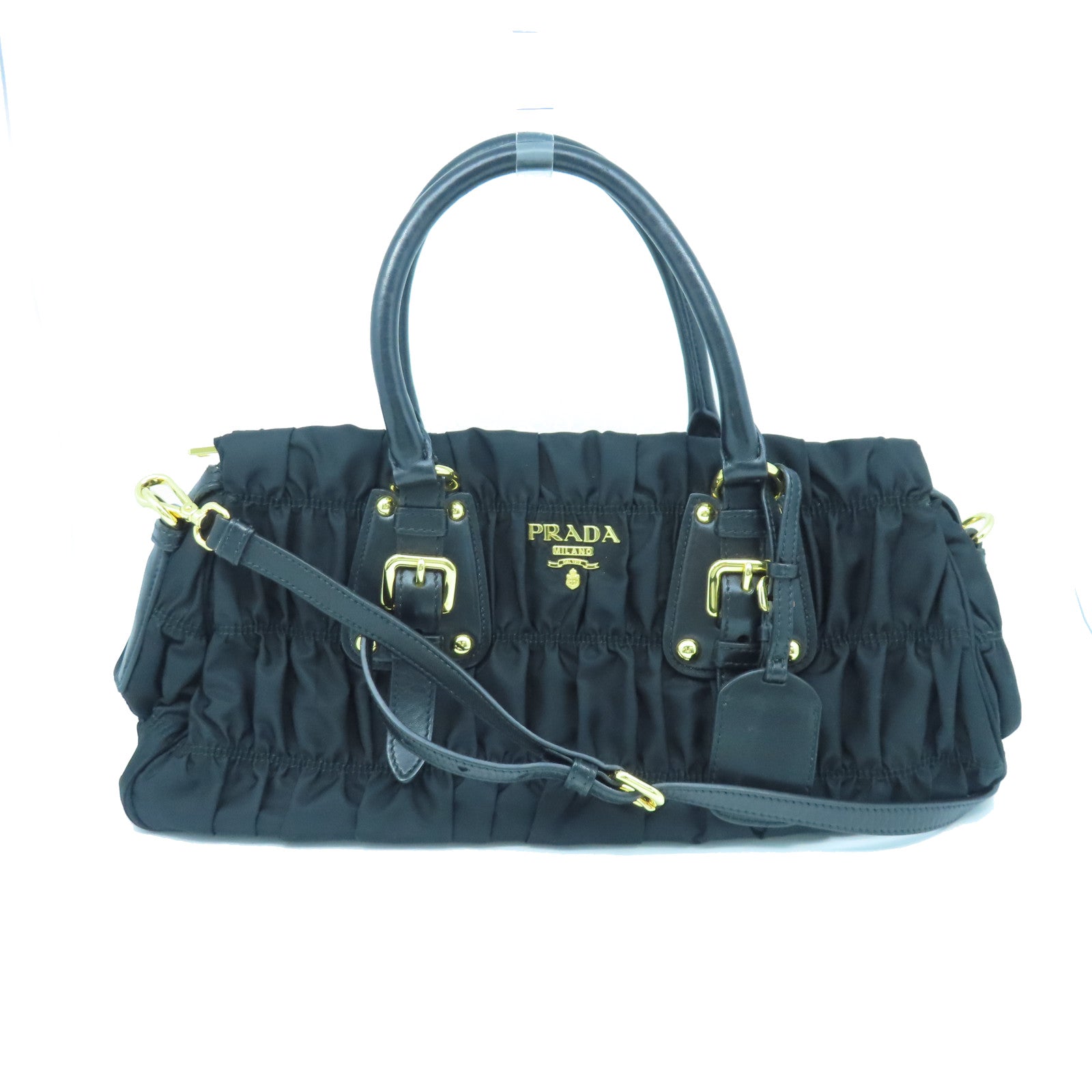 PRADA nylon 2 Way Shoulder gold buckle handle shoulder bag black