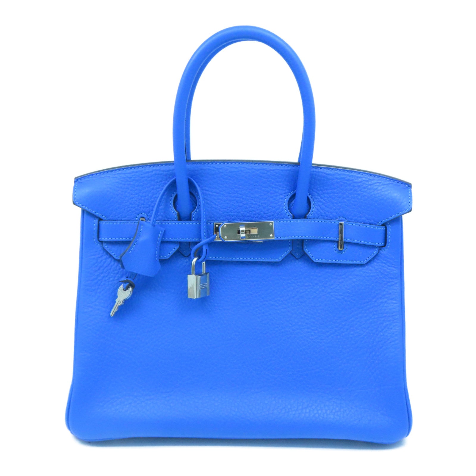 HERMES Clemence皮革Birkin 30 Hand Bag银扣手挽袋蓝色