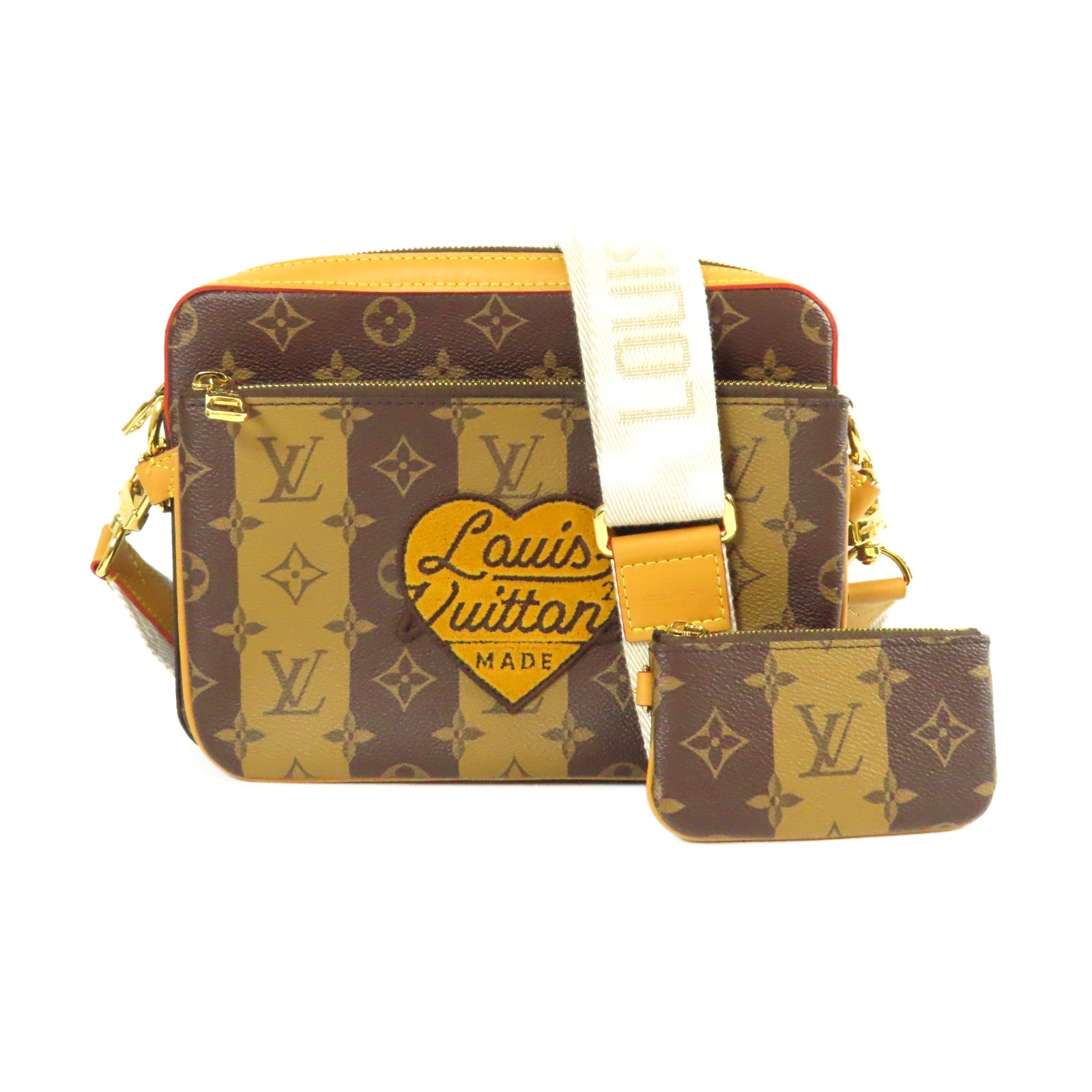 LOUIS VUITTON Monogram Nigo Trio Messenger金扣肩背袋啡色