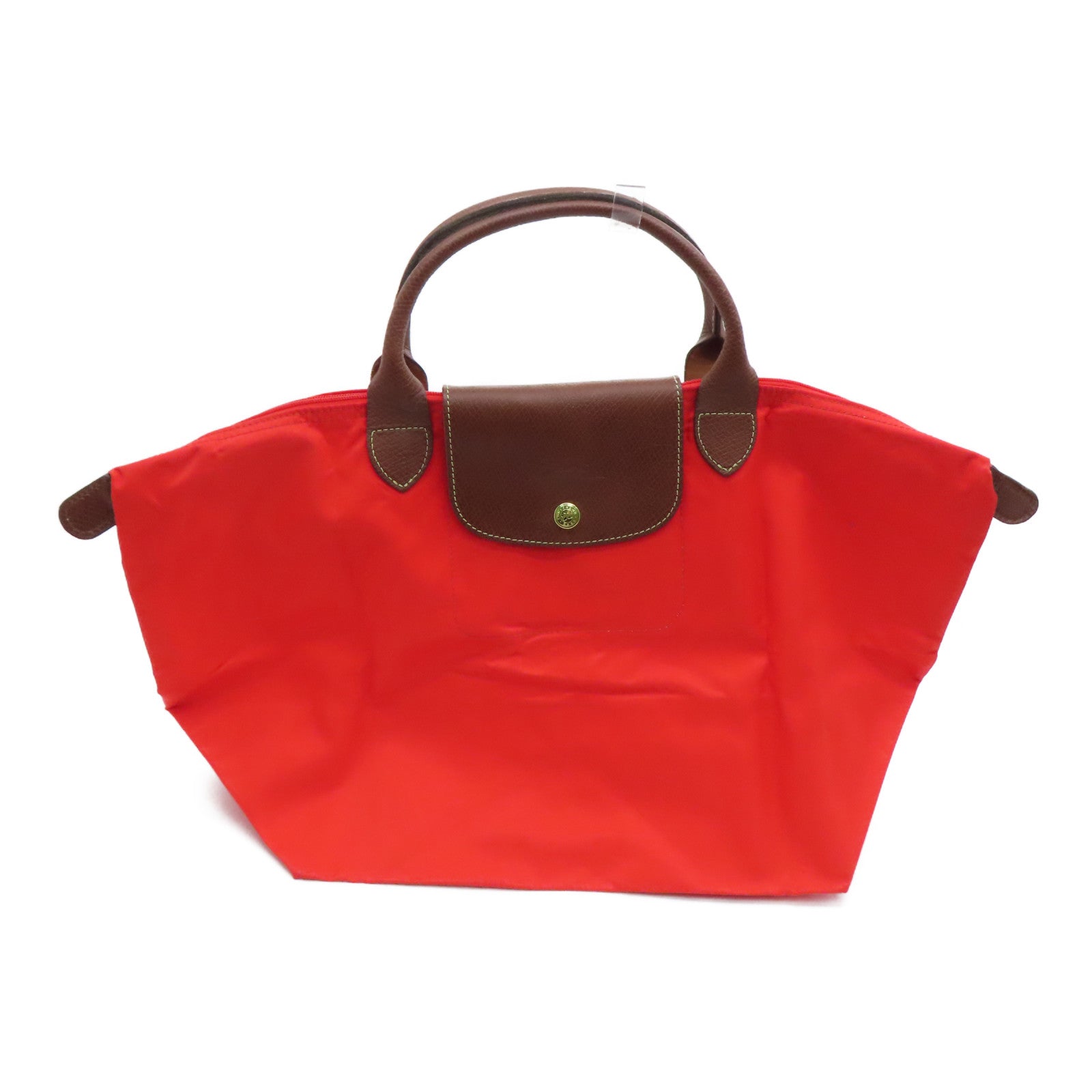 Longchamp Nylon Handbag Foldable Hand Bag Red Brown Brand Off