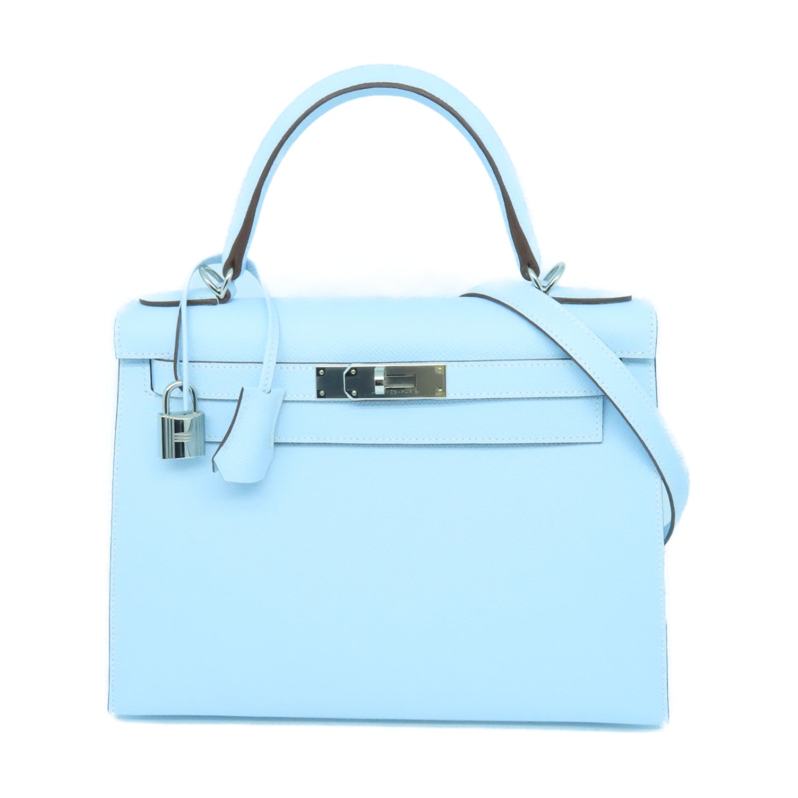 HERMES Epsom Leather Kelly 28 Silver Buckle Hand Bag Blue Brume Light –  Brand Off Hong Kong Online Store