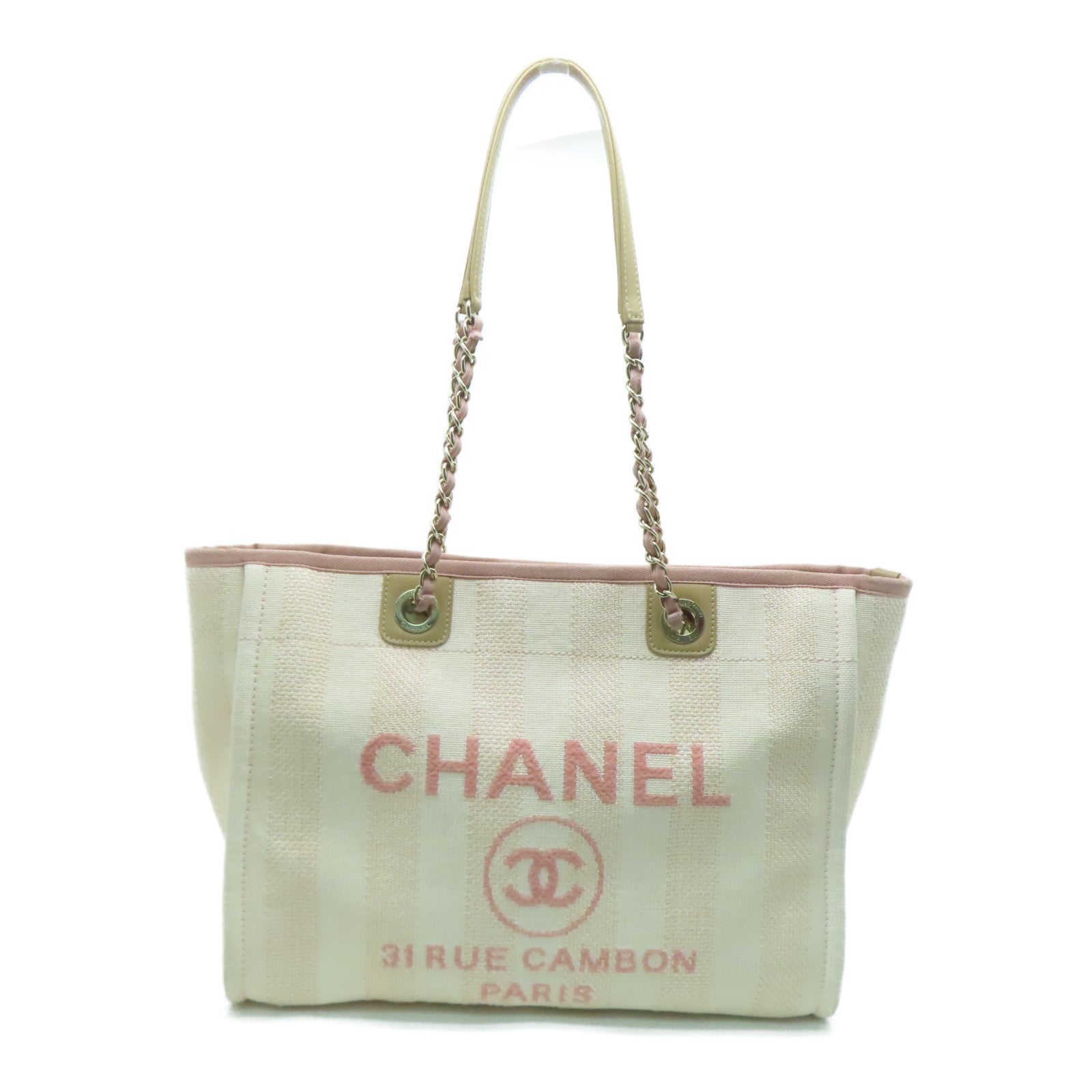 CHANEL 帆布Deauville Tote金扣手挽袋粉红色– Brand Off Hong Kong