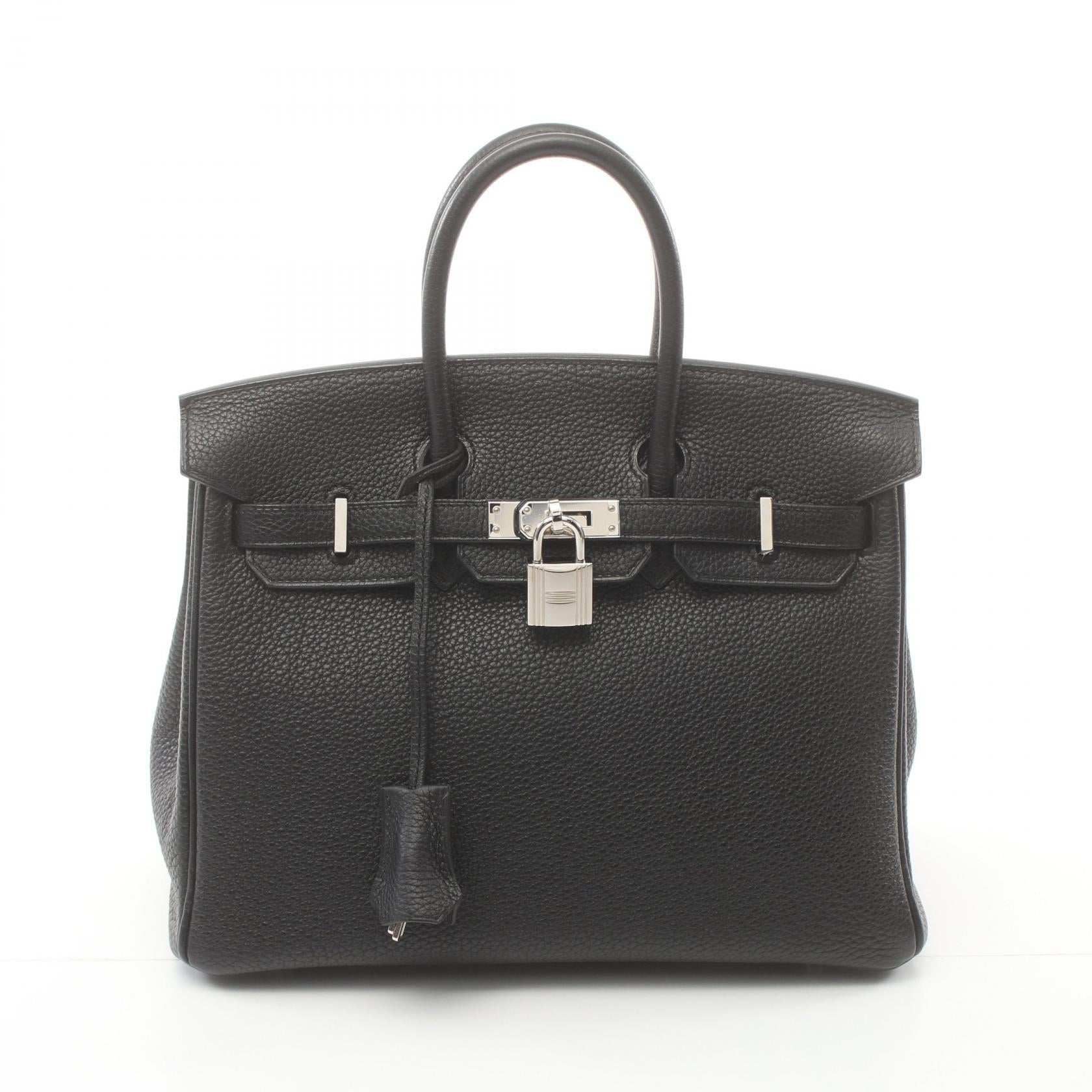 HERMES Togo皮革Birkin 25銀扣手挽袋Noir/黑色