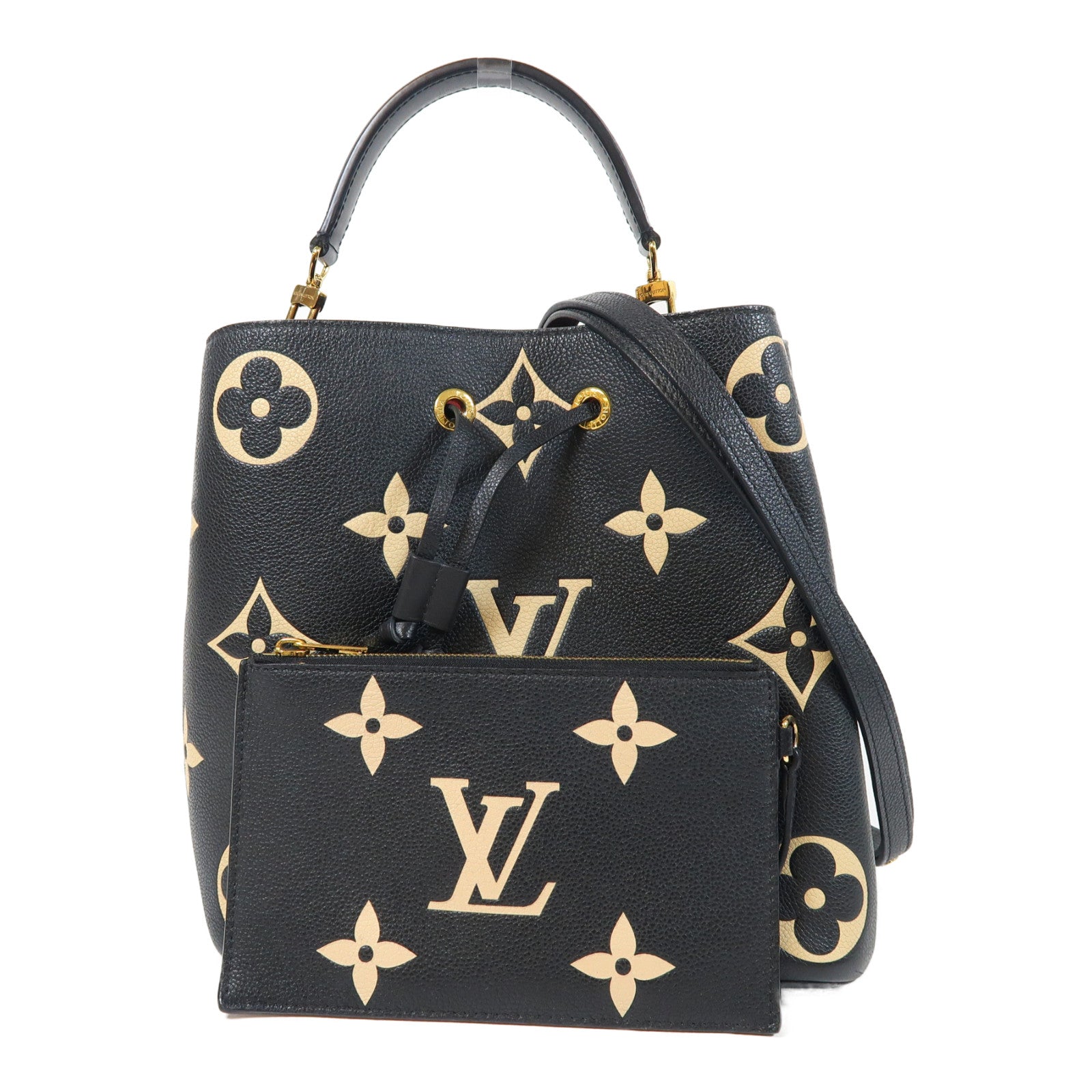 LOUIS VUITTON Monogram Empreinte Neo Noe MM金扣手挽肩背兩用袋黑色/米色