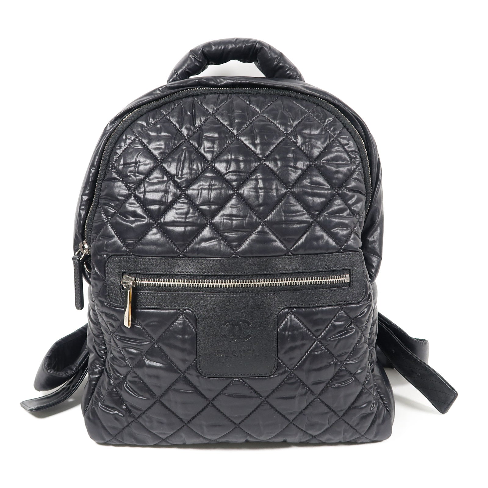 CHANEL 菱格尼龍Coco Cocoon Backpack銀扣背包黑色