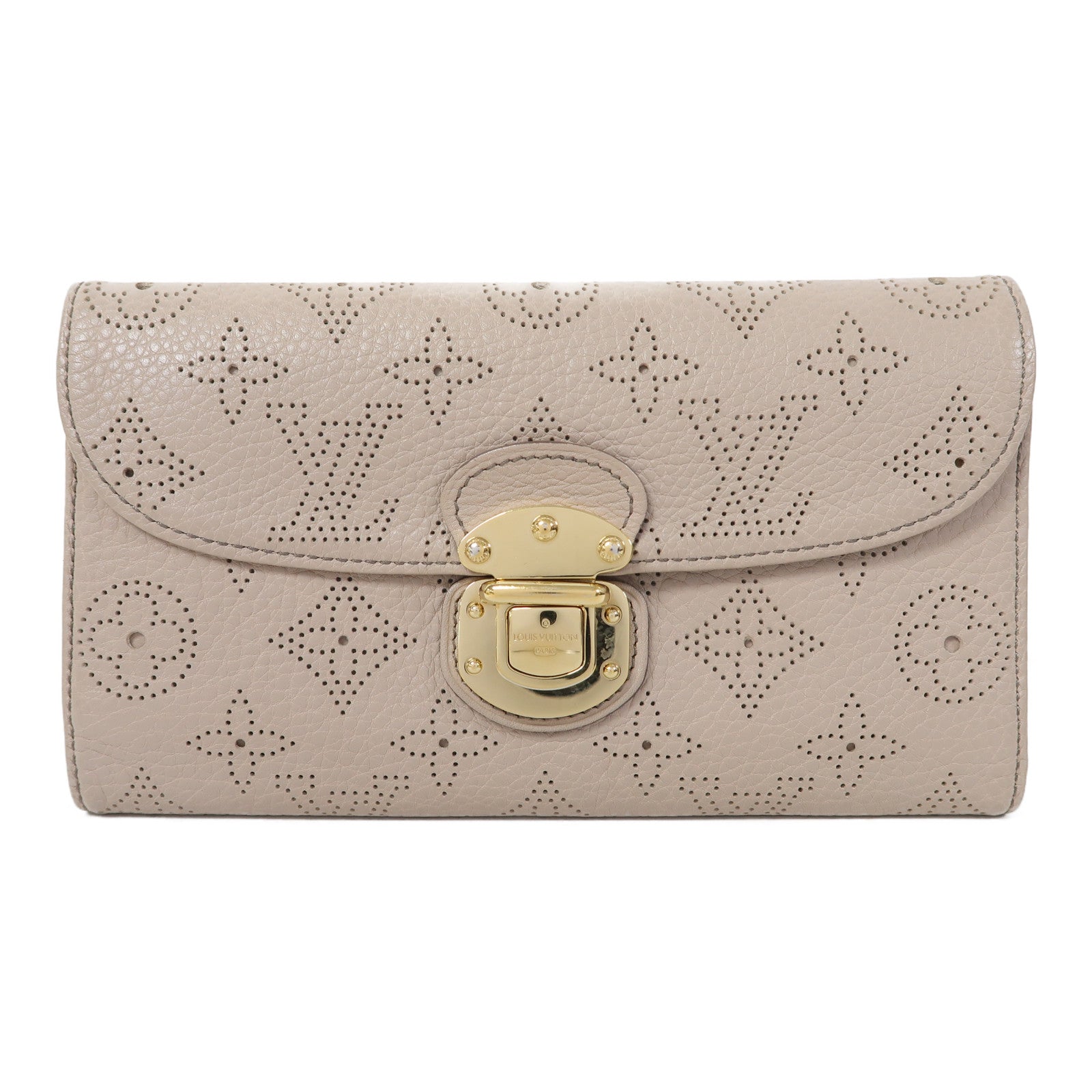 LOUIS VUITTON Monogram Mahina Amelia Coquille Long Wallet金扣長錢包米色