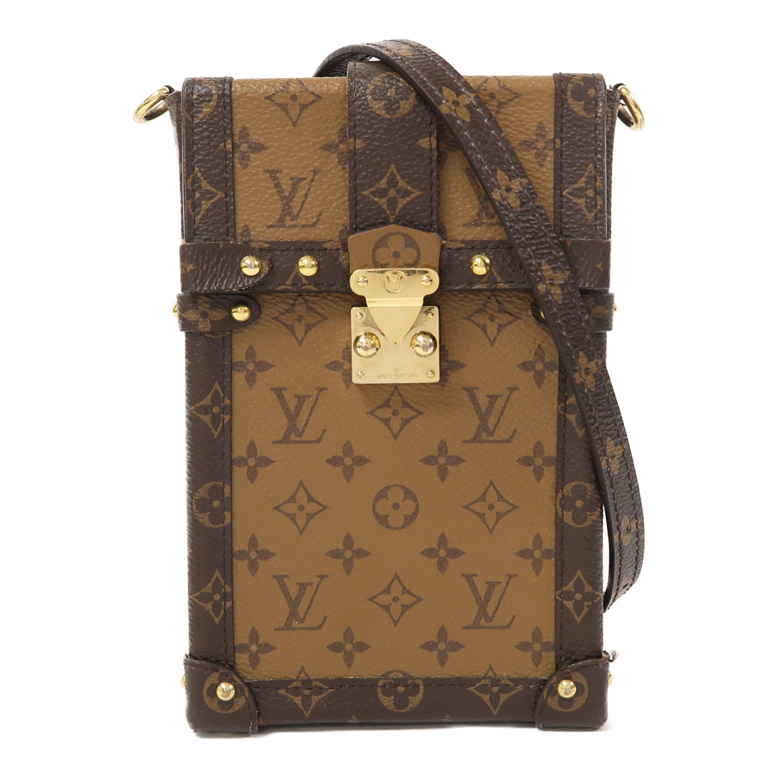 LOUIS VUITTON Monogram Trunk Vertical金扣鏈帶肩背袋啡色