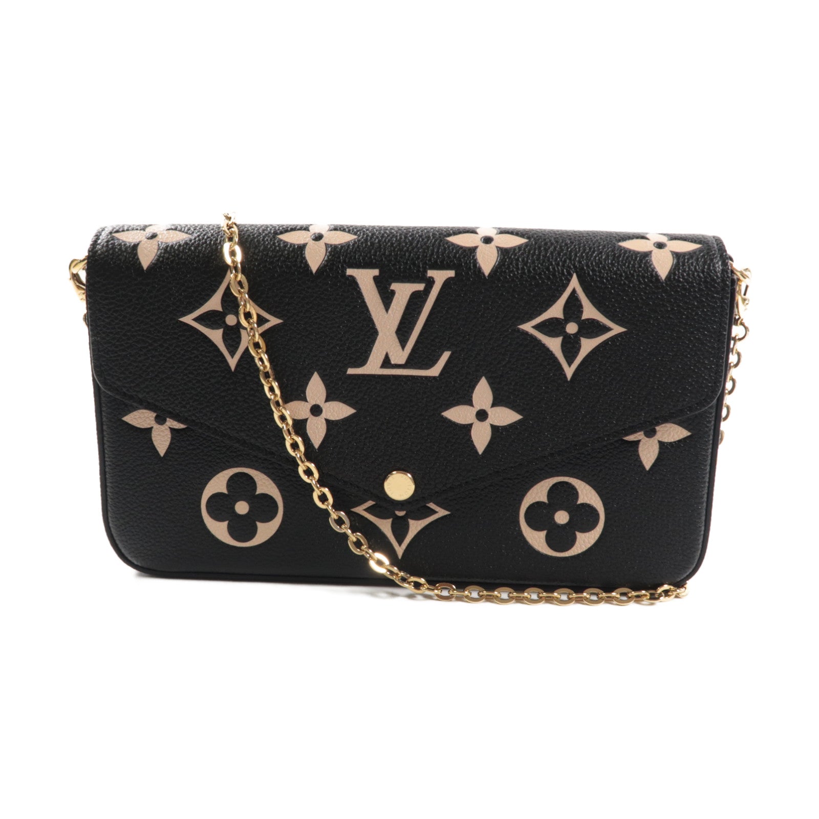 LOUIS VUITTON Monogram Empreinte Felicie Pochette鏈帶肩背袋黑色/米色