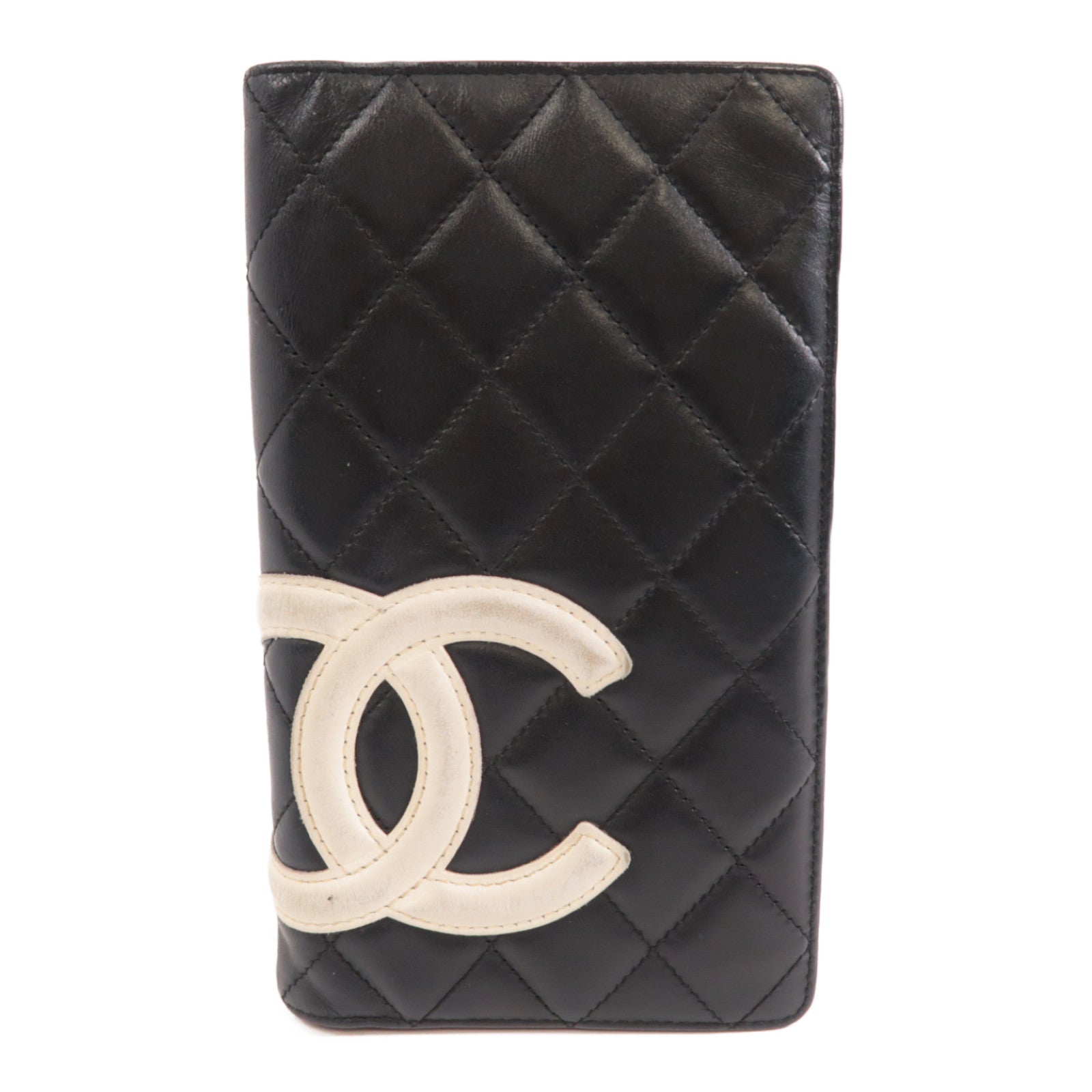 CHANEL 菱格牛皮皮革Cambon Long Wallet銀扣長錢包黑色