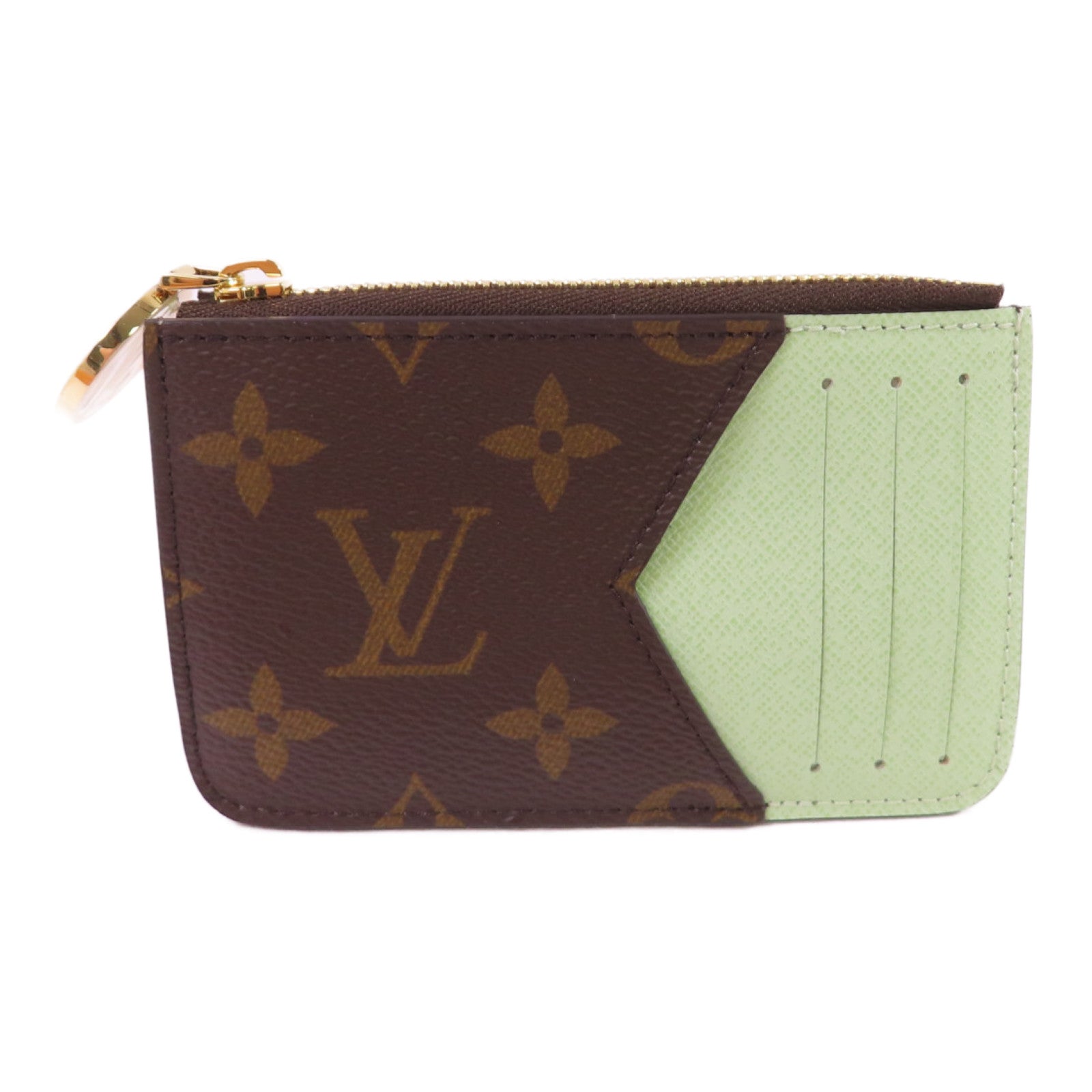 LOUIS VUITTON Monogram Romy Card Case金扣卡片套啡色/淺綠色