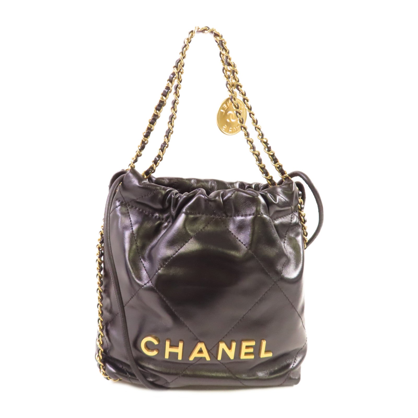 CHANEL 菱格牛皮皮革Chanel 22 Mini 2Way Chain Shoulder Bag金扣手挽肩背兩用袋黑色