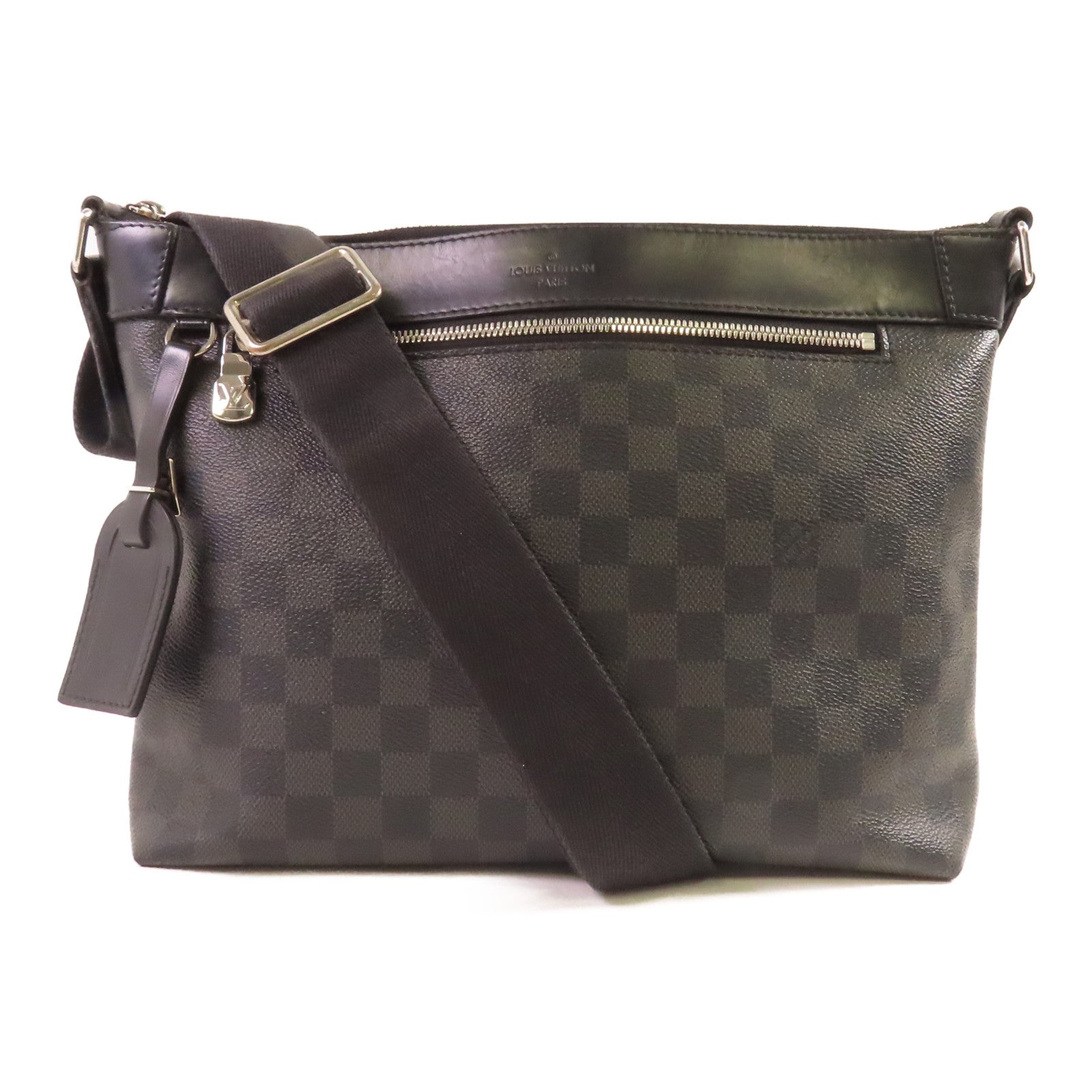 LOUIS VUITTON Damier Graphite Mick MM銀扣肩背袋黑色