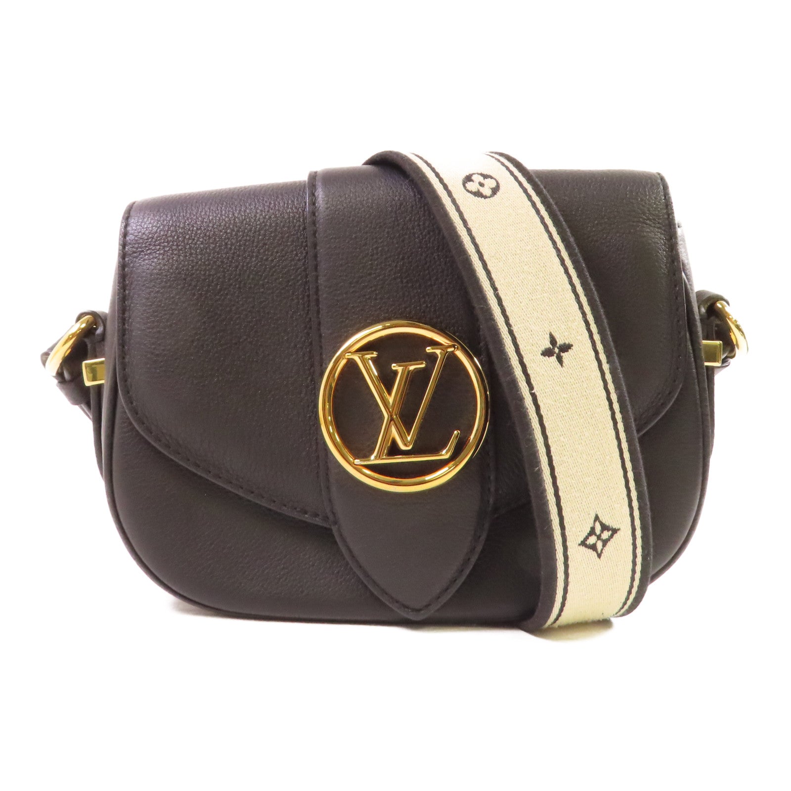 LOUIS VUITTON 牛皮皮革Pont 9 Soft MM金扣肩背袋黑色