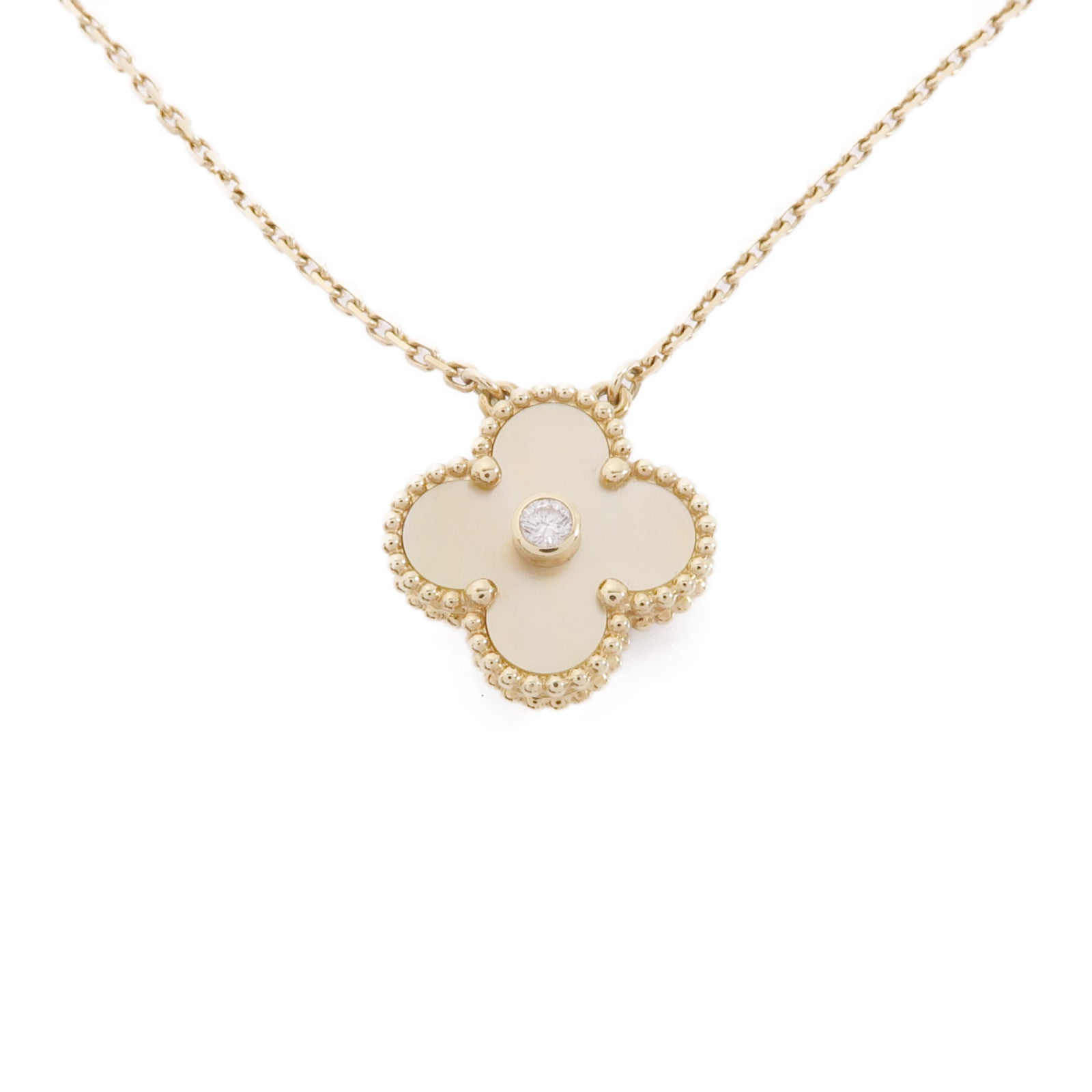 Van Cleef & Arpels 18k黃金vintage Alhambra Mother Of Pearl Diamond Neckl 