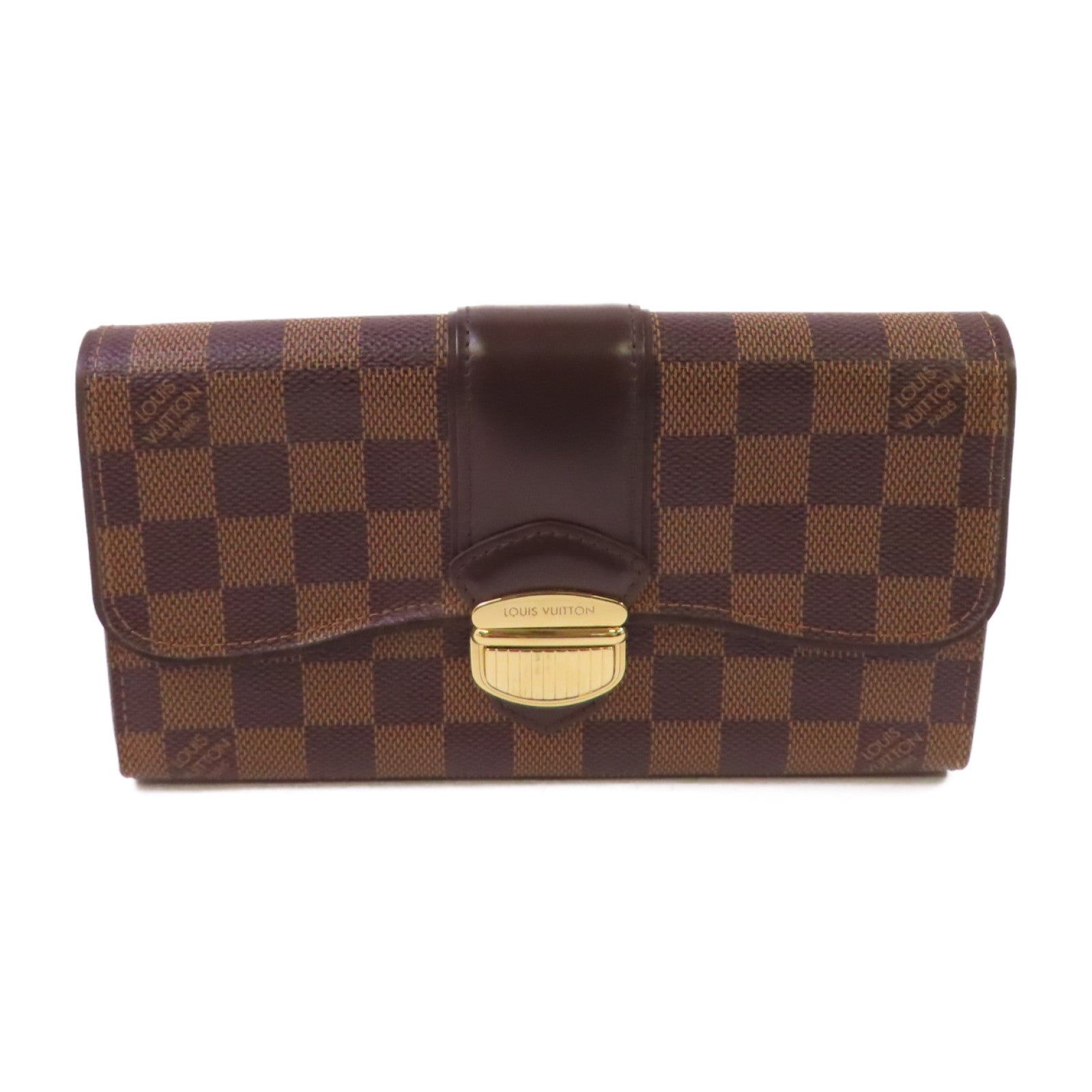 LOUIS VUITTON Damier Ebene Sistina Wallet金扣長錢包啡色