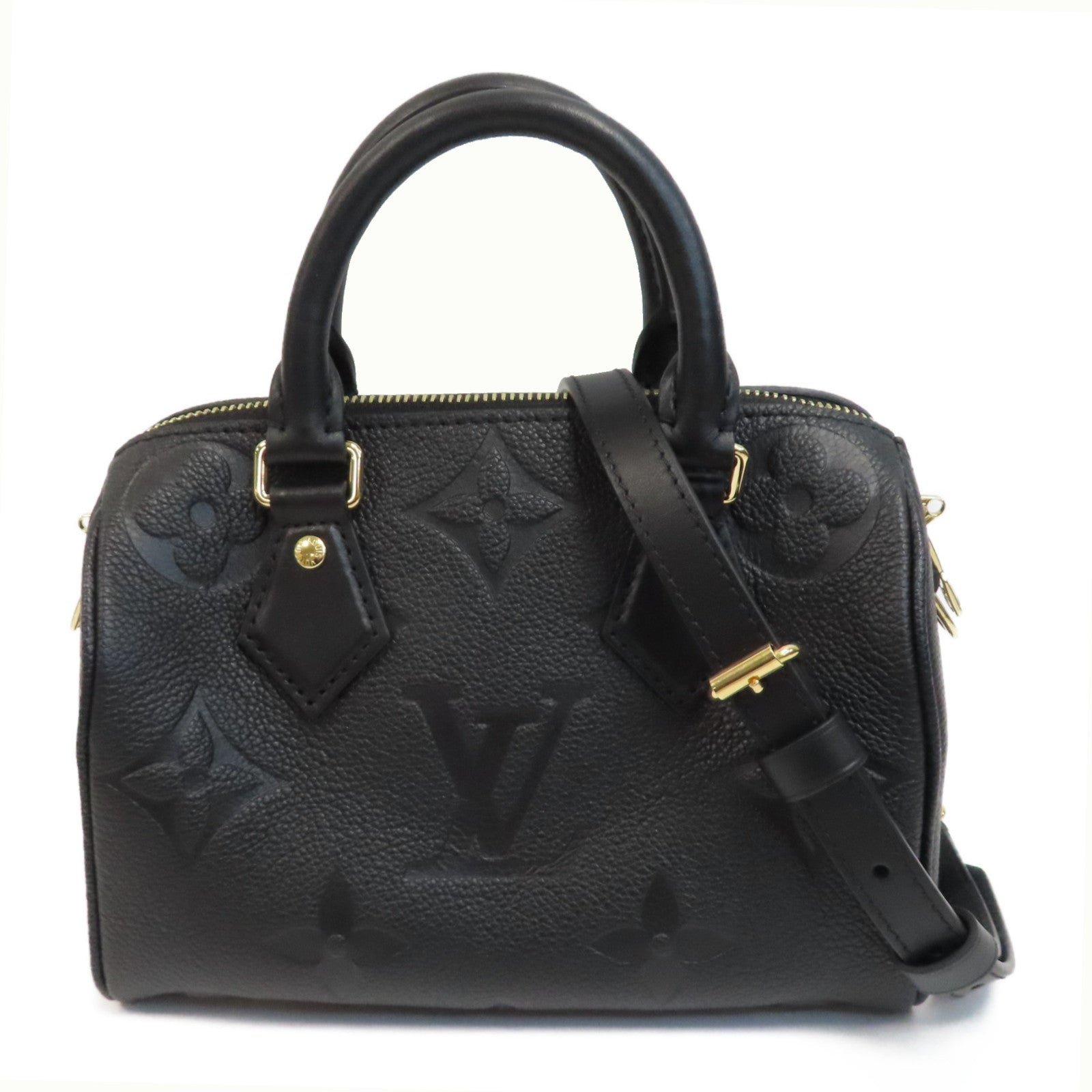 LOUIS VUITTON Monogram Empreinte Speedy Bandouliere 20金釦手挽肩背兩用袋黑色