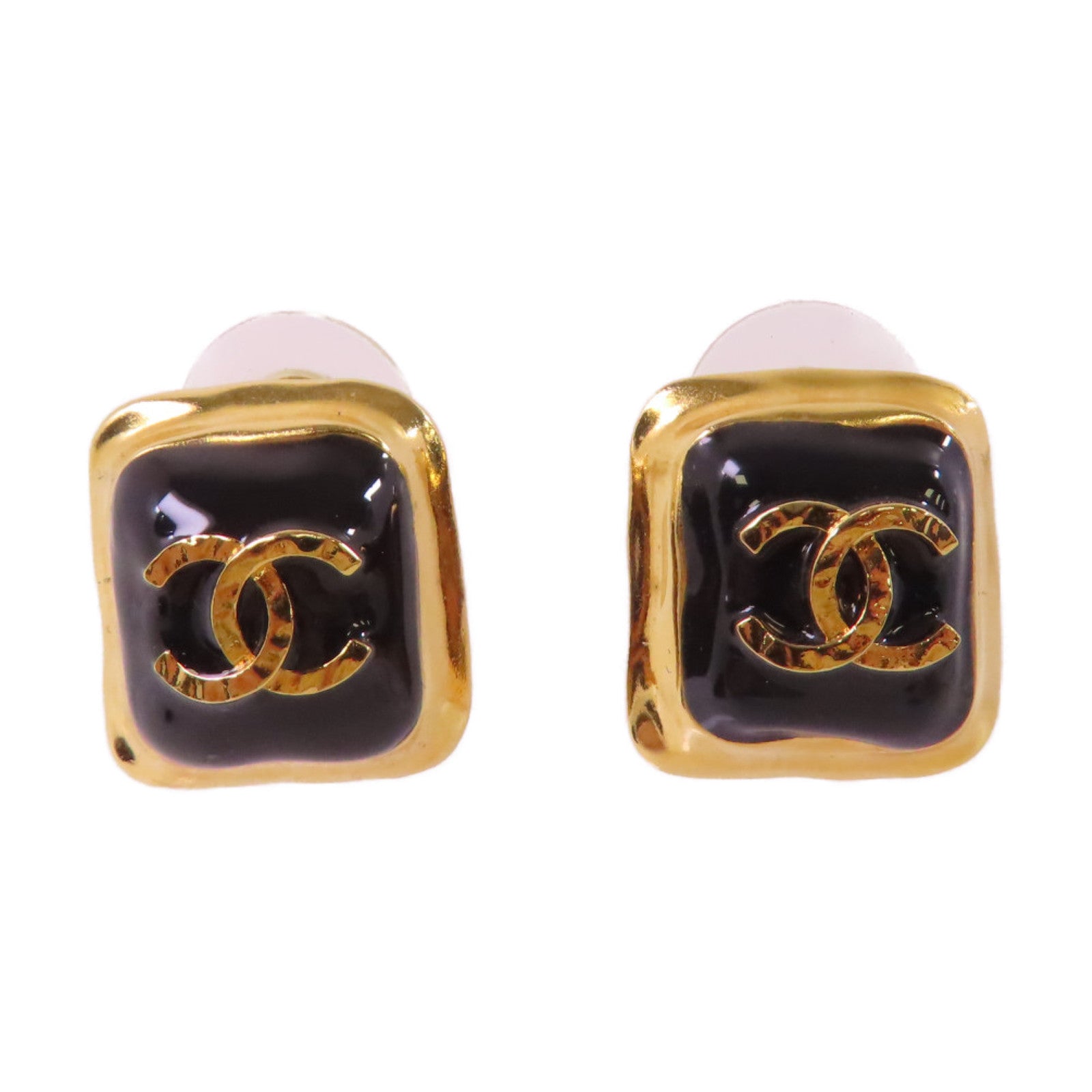 CHANEL 金屬/PVC CC Earrings耳環金色/黑色