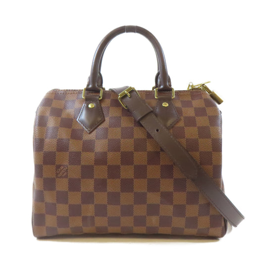 LOUIS VUITTON Damier Speedy Bandouliere 25金扣手挽肩背兩用袋啡色