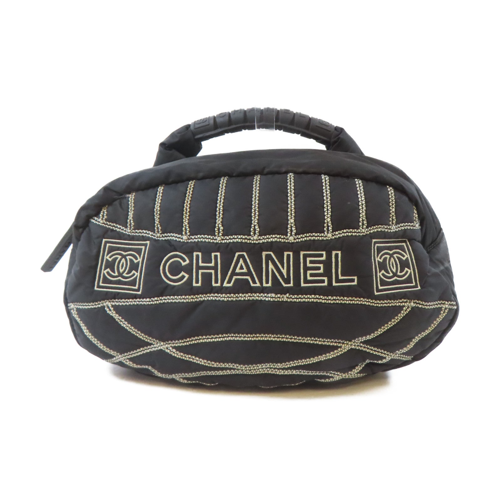 CHANEL 尼龍Waist Bag銀扣腰包黑色