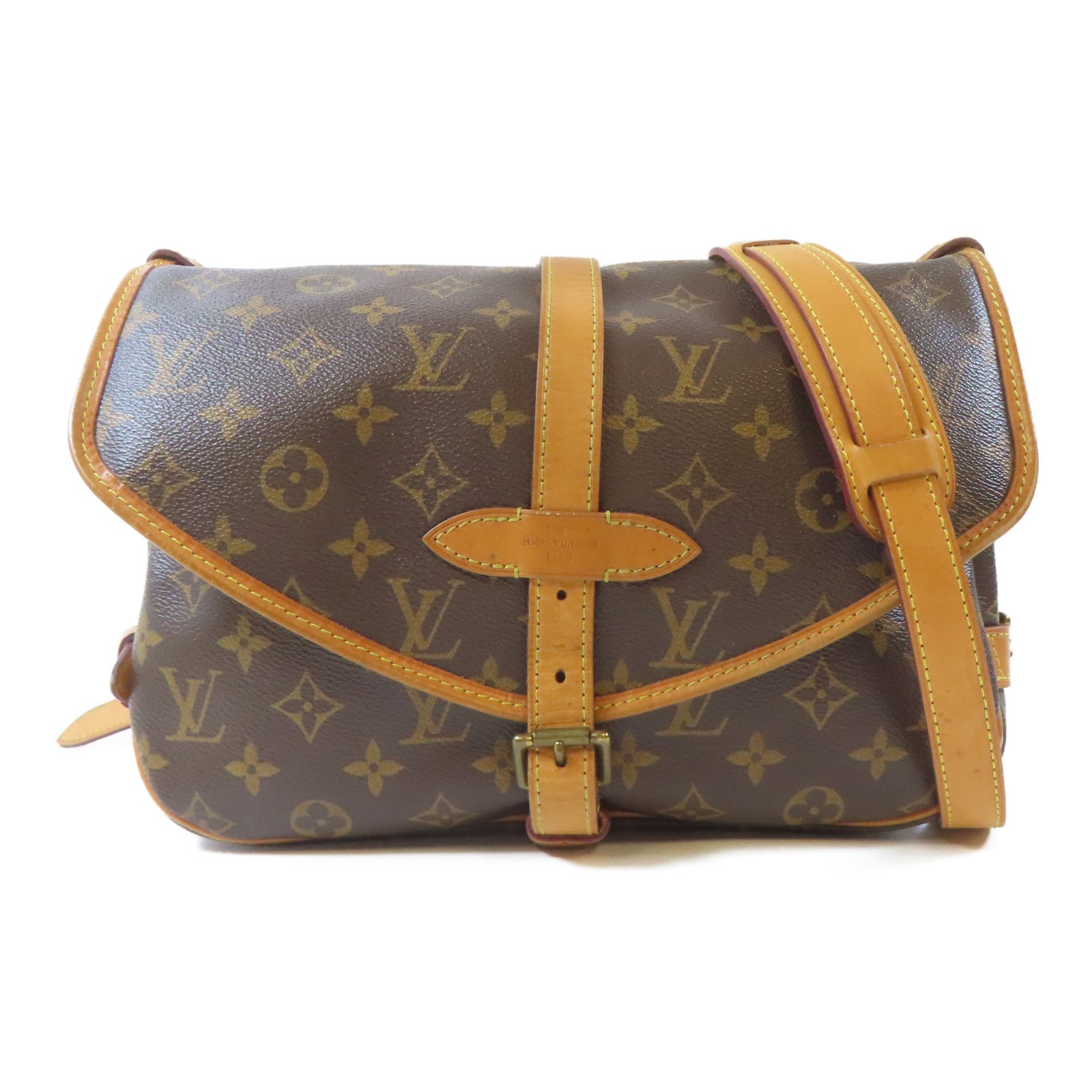 LOUIS VUITTON Monogram Saumur MM金扣肩背袋啡色